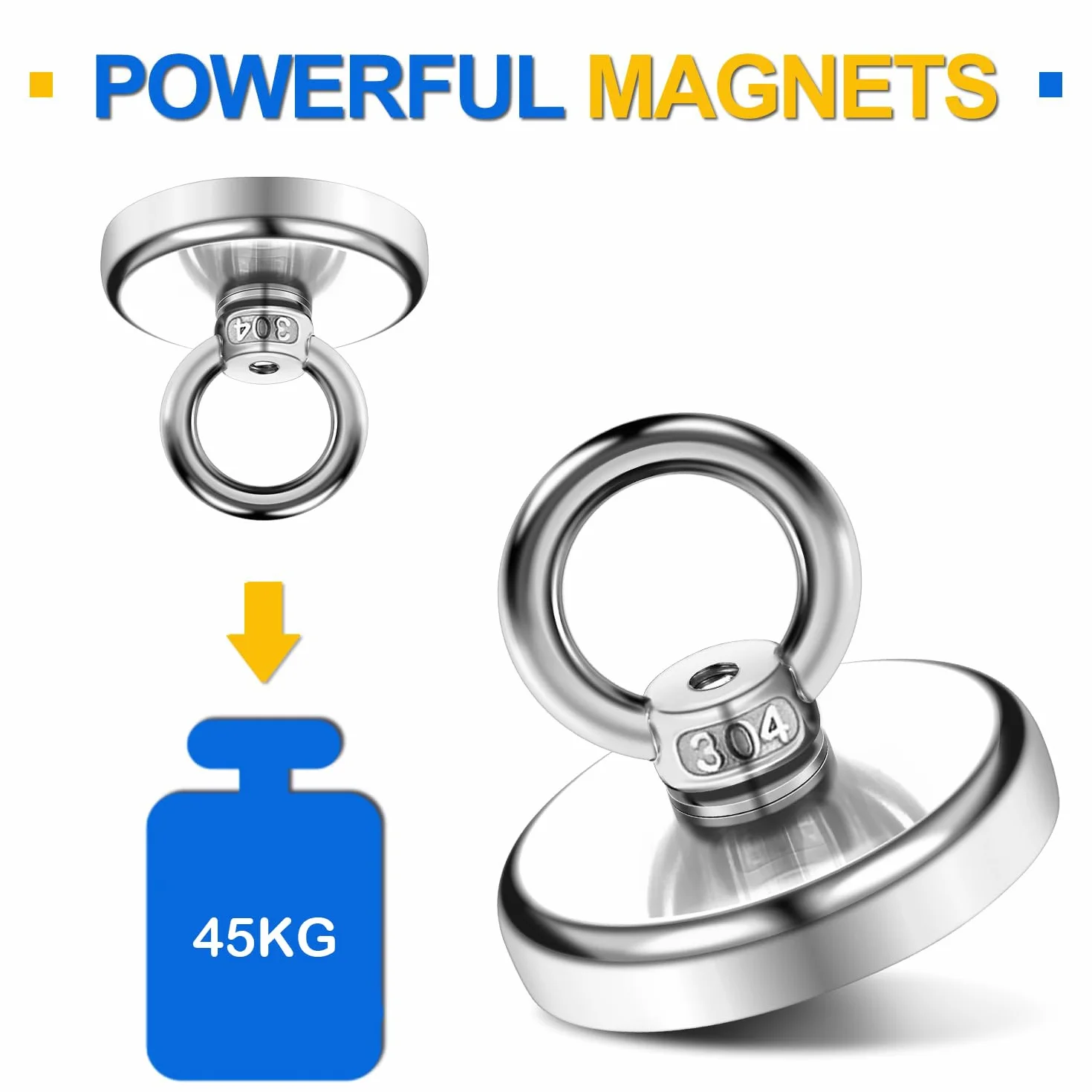 Imanes neodimio 45KG 32mm 4 Piezas con Perno de ojo para exteriores