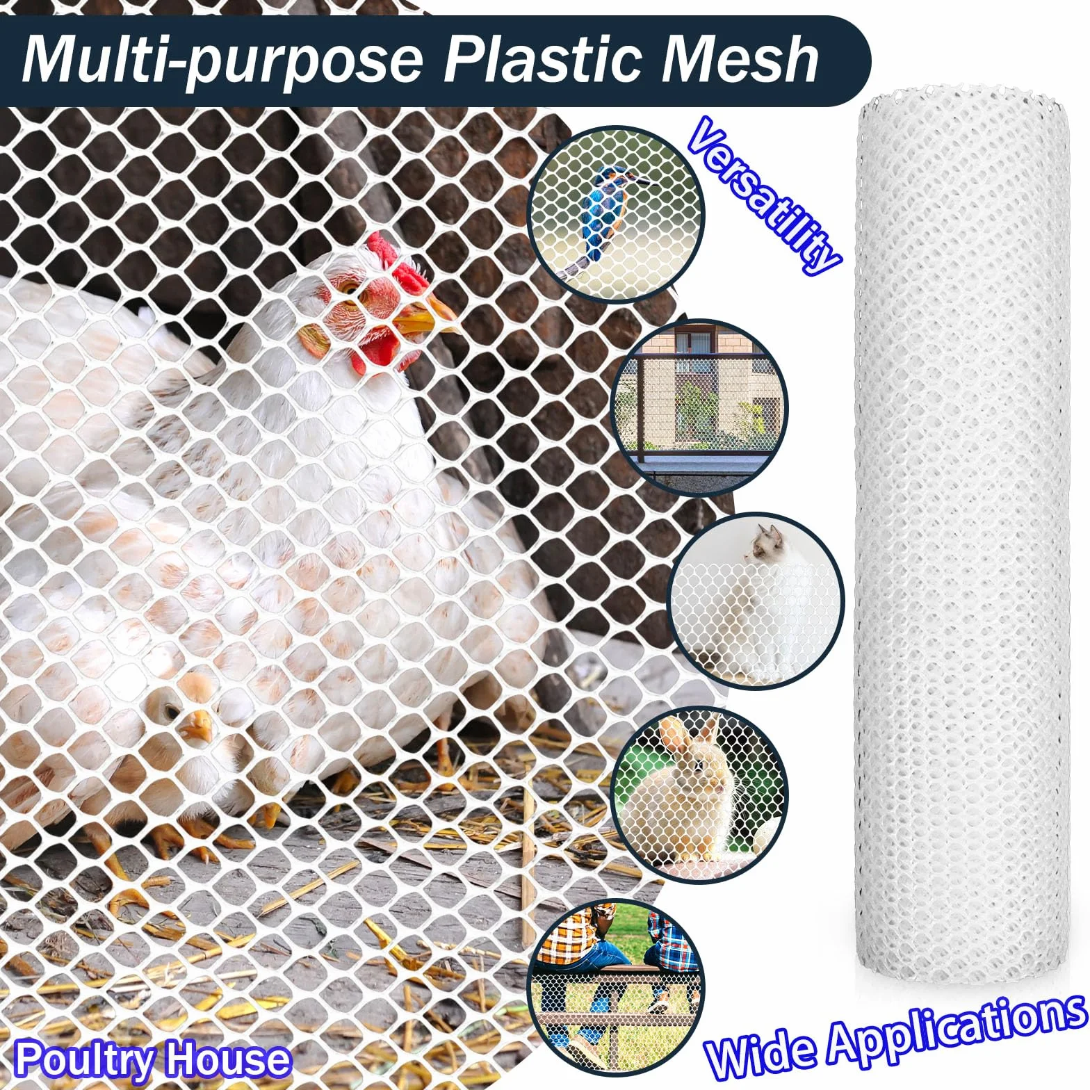 Malla gallinero plástico 8mm agujero rejilla jaula red Blanco 40cm×5m