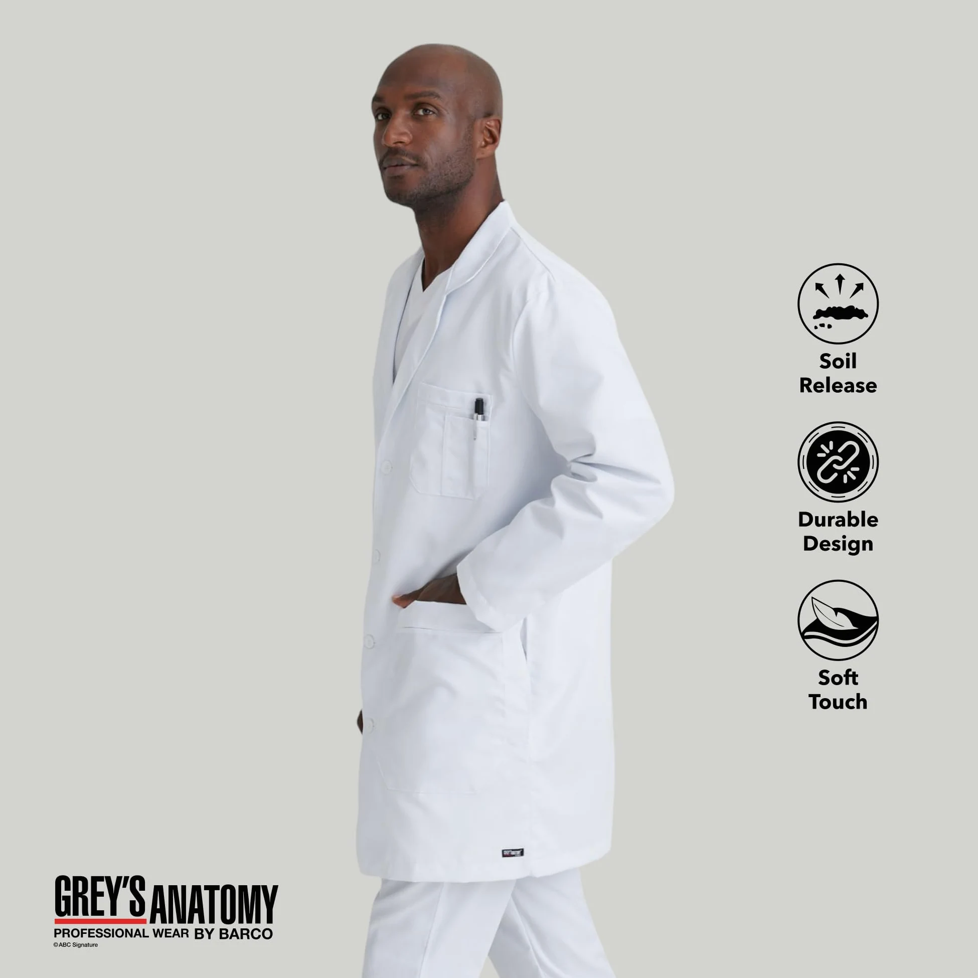 Barco Labcoat de 5 bolsillos 37" para hombre - Blanco - 50 cm