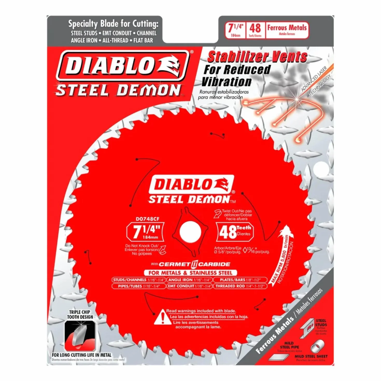 Diablo D0748CF Hoja de sierra Cermet II 7-1/4 pulgadas 48 dientes TCG Perma-Shield