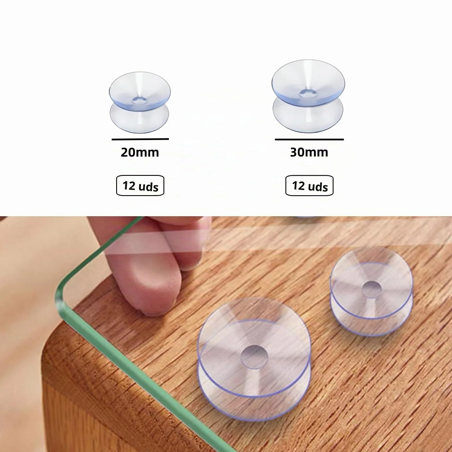 24 Piezas Ventosas de Doble Cara 3/2cm Plástico PVC Transparente Antideslizante para Exterior Cocina Baño