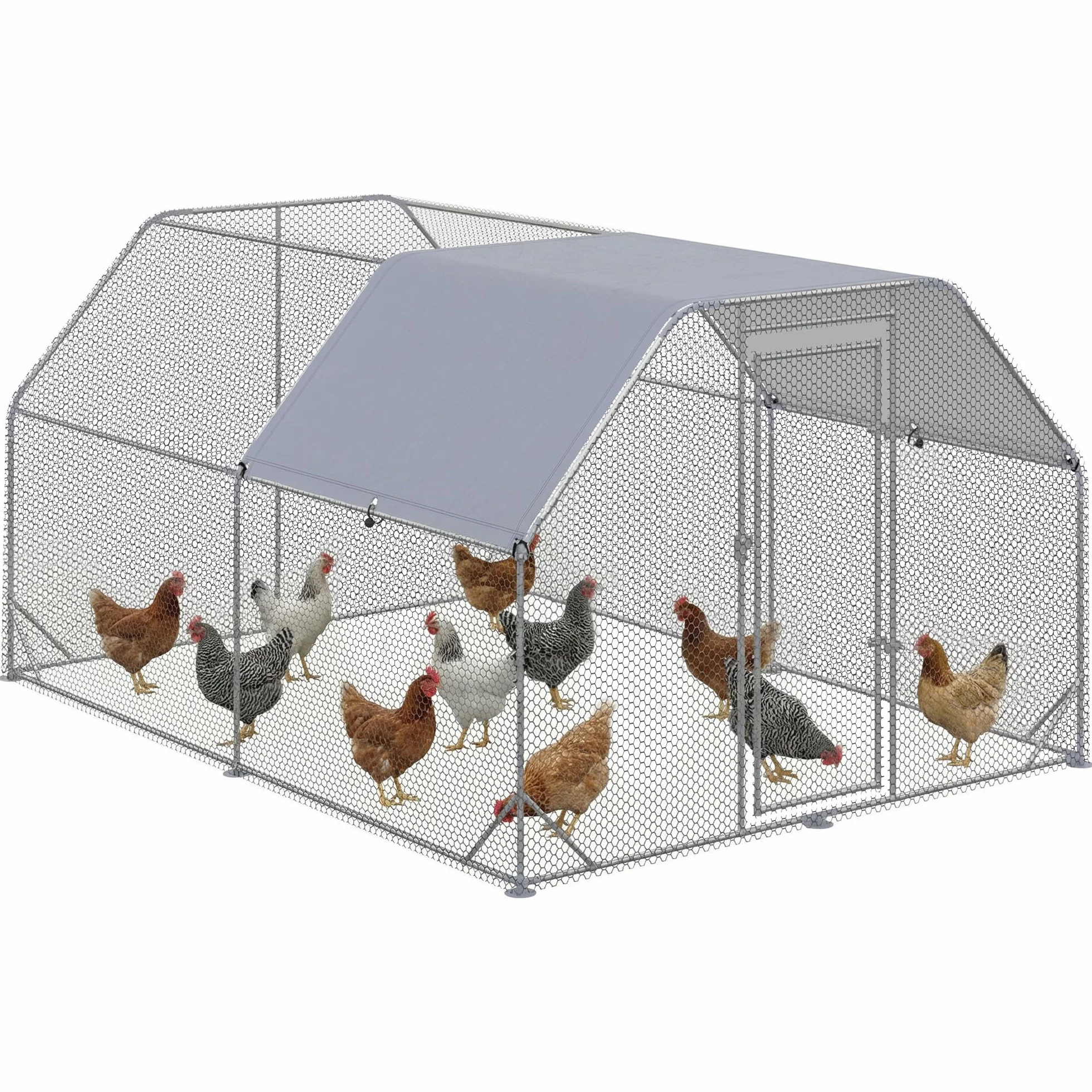 PawHut Gallinero Exterior Grande Walk-in 2,8x3,8x1,95 m Acero Galvanizado 10-12 Gallinas
