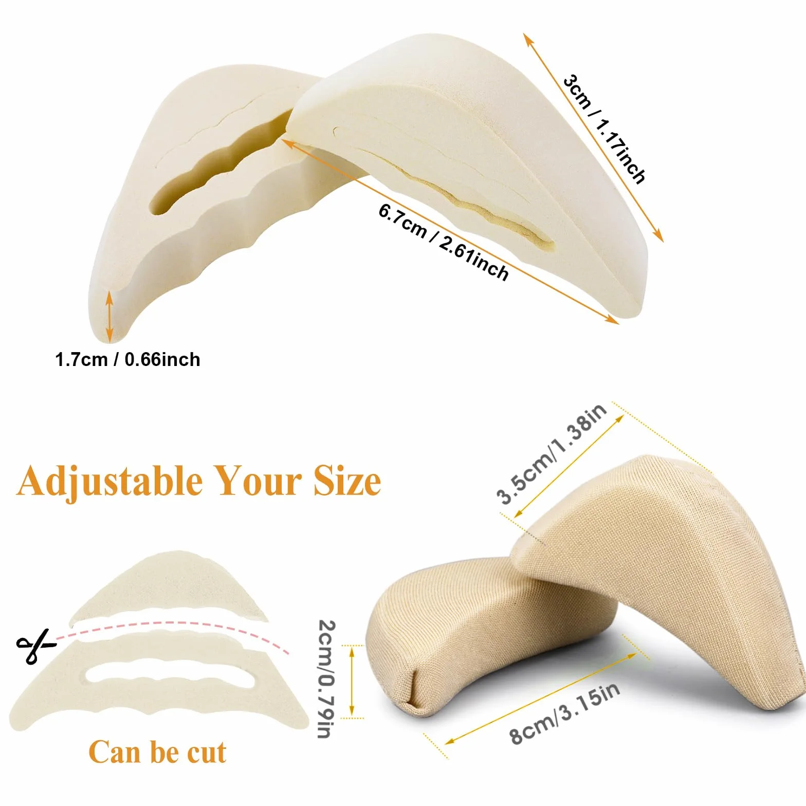 COMNICO Relleno de zapatos para zapatos demasiado grandes, 4 pares de rellenos de esponja suave para zapatos, transpirables, puntera grande, almohadillas reutilizables para el antepié para mujeres y