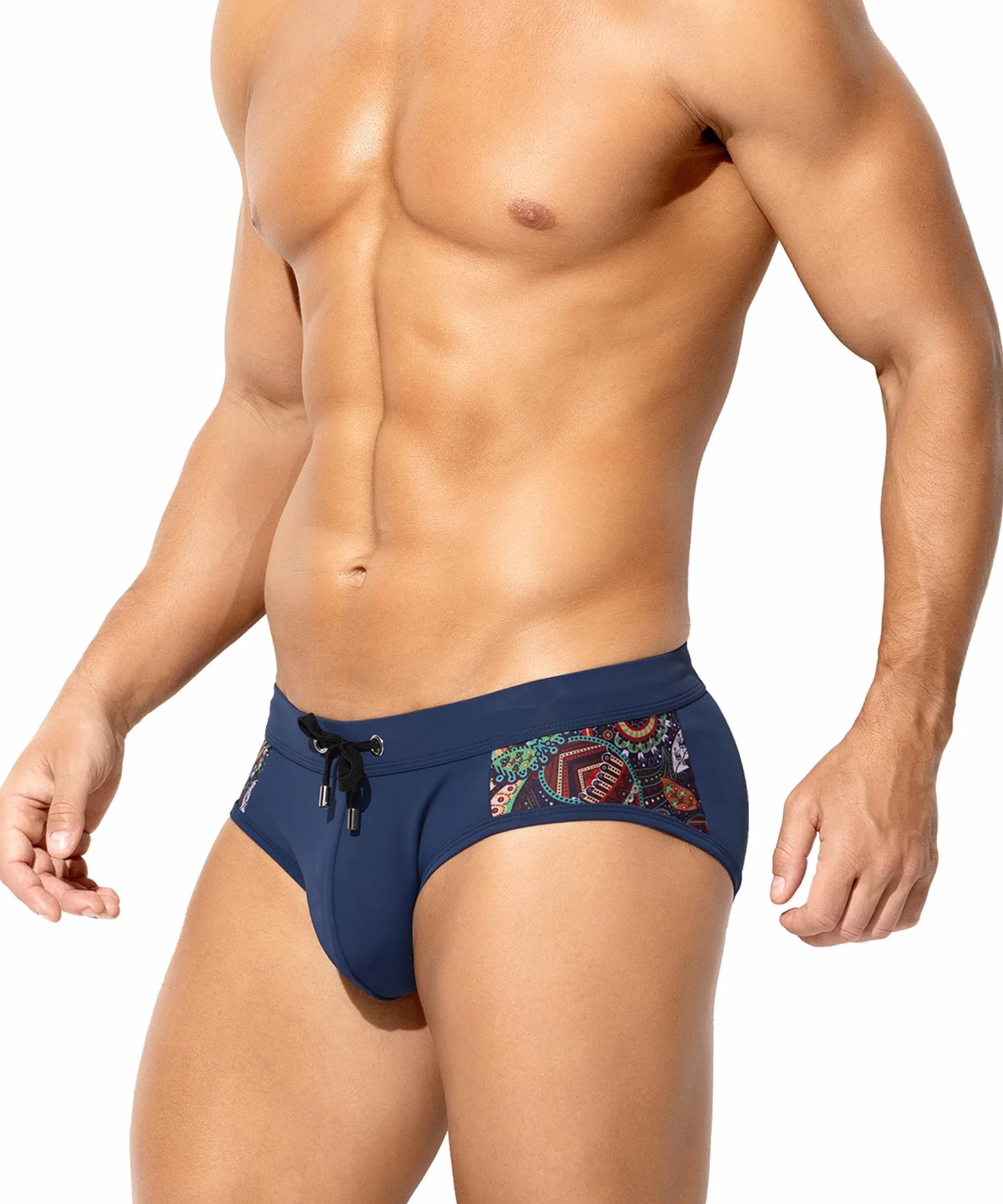 Casey Kevin Slips de Natación para Hombre Bañador Slip de Patchwork Ajustable Drawstring Swimming Calzoncillos Secado Rápido