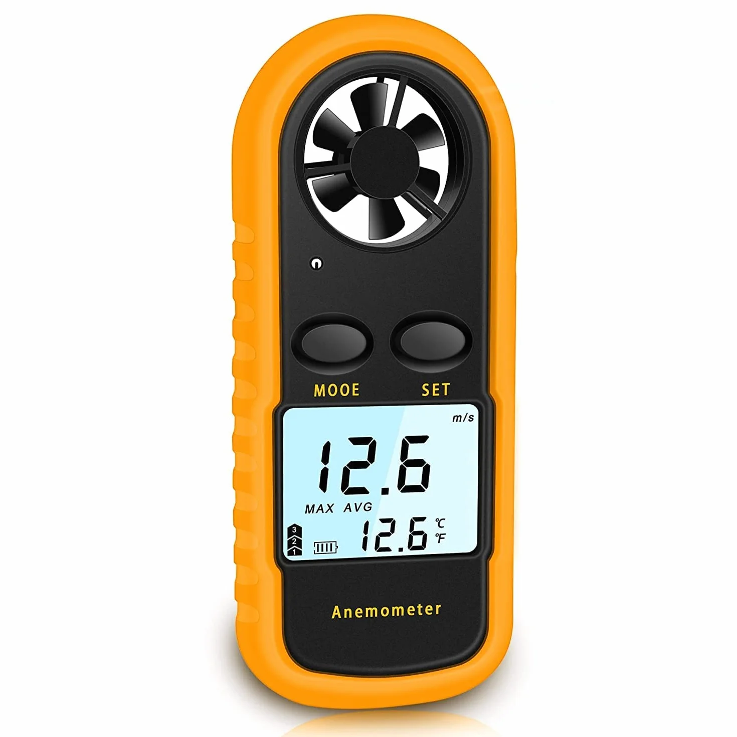 Anemómetro Portátil Digital, Medidor de Velocidad del Viento con Retroiluminación LCD, Modo MAX/Promedio/Actual
