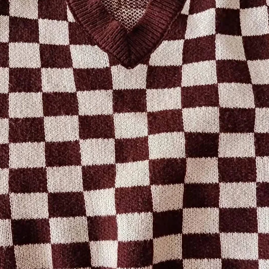 Suéteres Básicos Sin Mangas con Cuello En V Y Estampado A Cuadros De Talla Grande para Mujer
