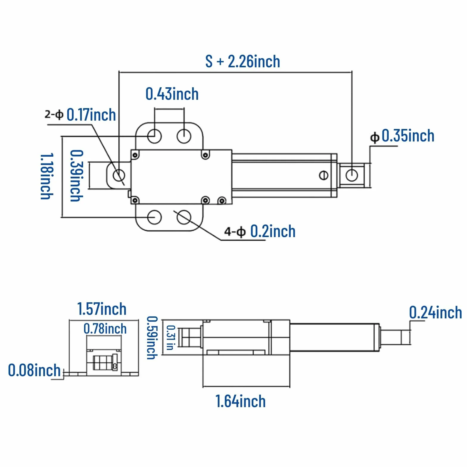 Actuador Lineal Eléctrico 75mm 150N 12V Aleación de Aluminio Mini Motor