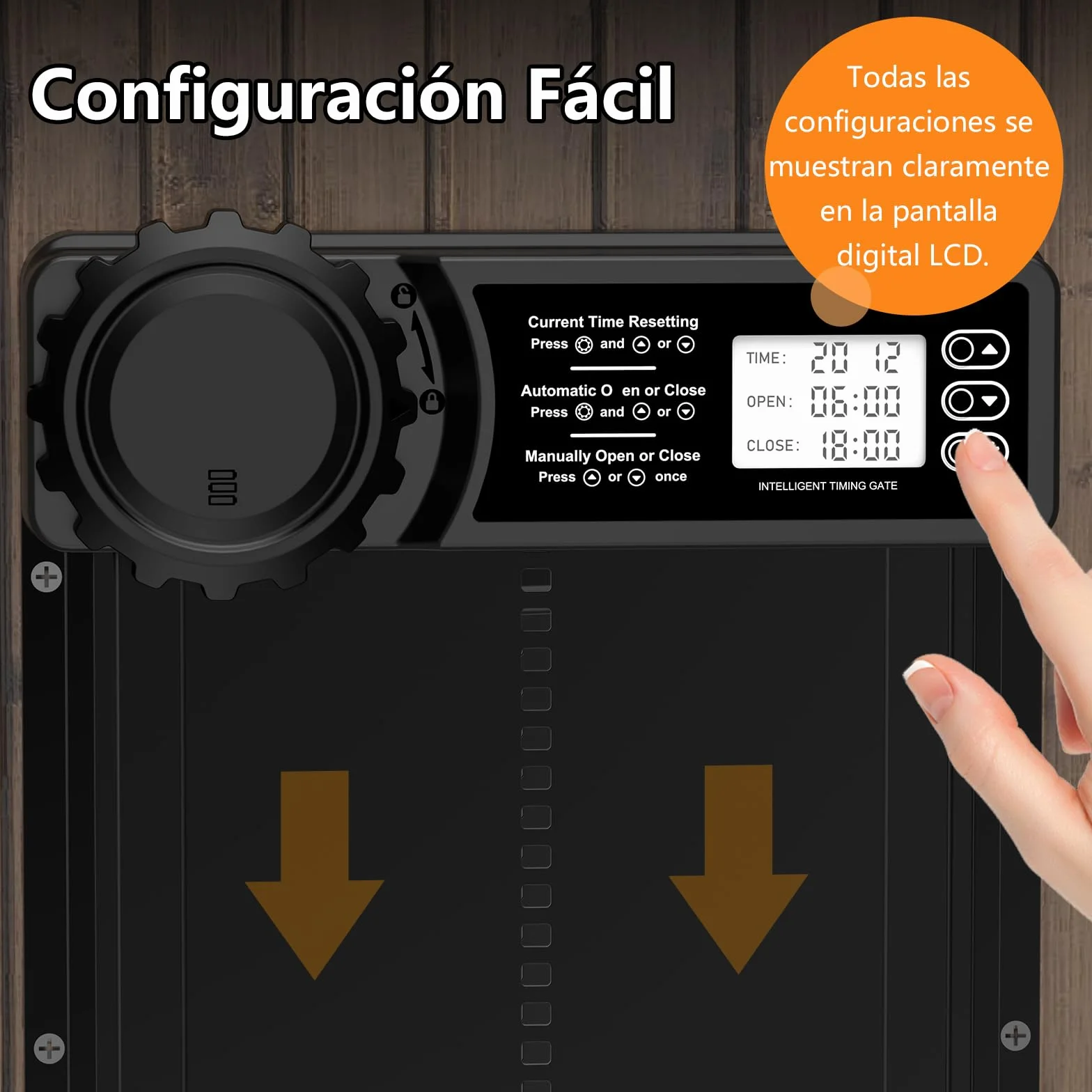 CHAMUTY Puerta Automática Gallinero con Pantalla LCD Grande, Aleación de Aluminio, Temporizador, Manual, Anti-atrapamiento