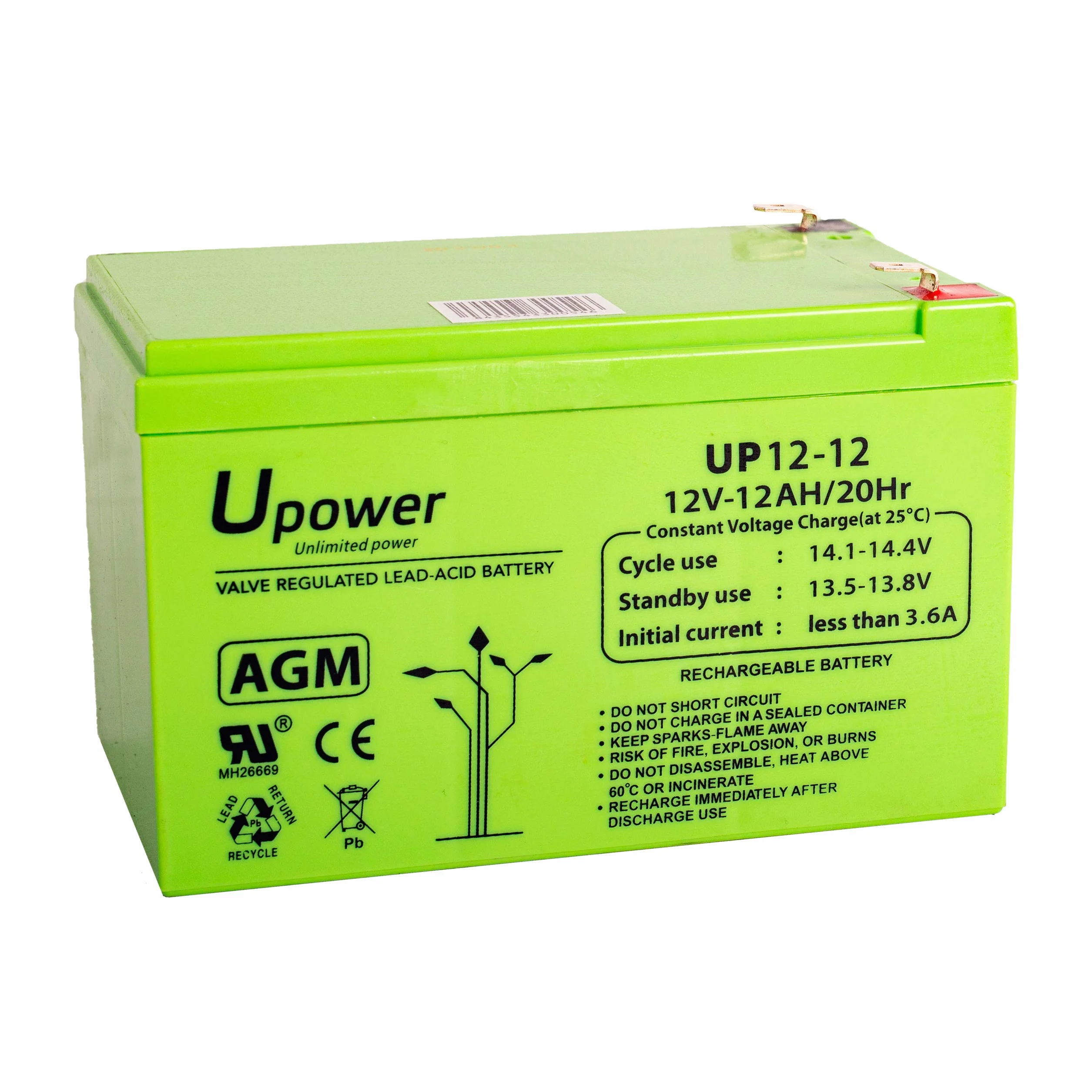 U-Power Batería AGM 12V 12Ah Sellada Recargable Plomo-Ácido VRLA Terminal Faston F2 6.3mm