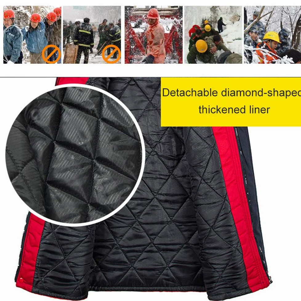 Chaqueta de trabajo de seguridad de algodón, L/170 Chaqueta de trabajo exterior impermeable reflectante de invierno de alta visibilidad para construcción, conducción, obras viales, azul oscuro