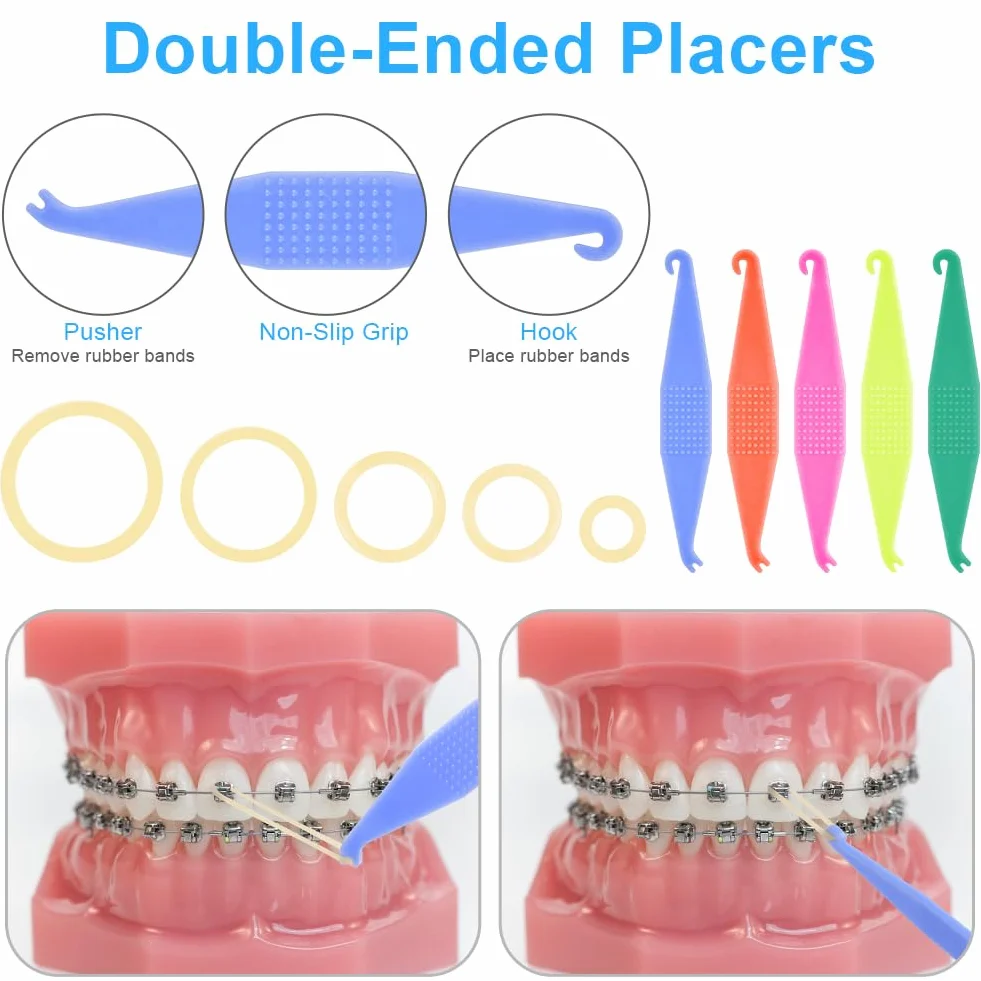 OFFCUP Elásticos Multiuso 500pcs Dentales 8/1 Pulgadas Bandas de Goma con 5 Colocadores Ortodónticos