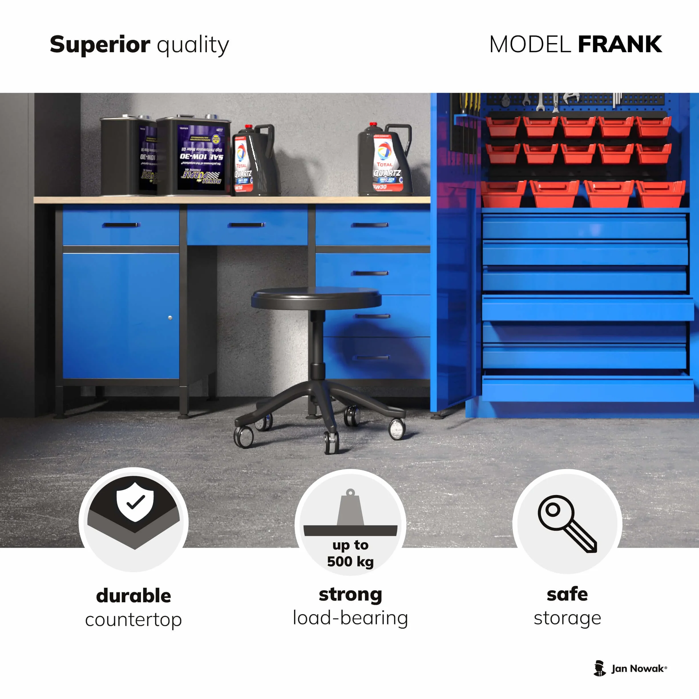 Banco de Trabajo con Encimera Mesa de Trabajo 6 Cajones MDF 500 kg Metal 170x60x85 cm Negro