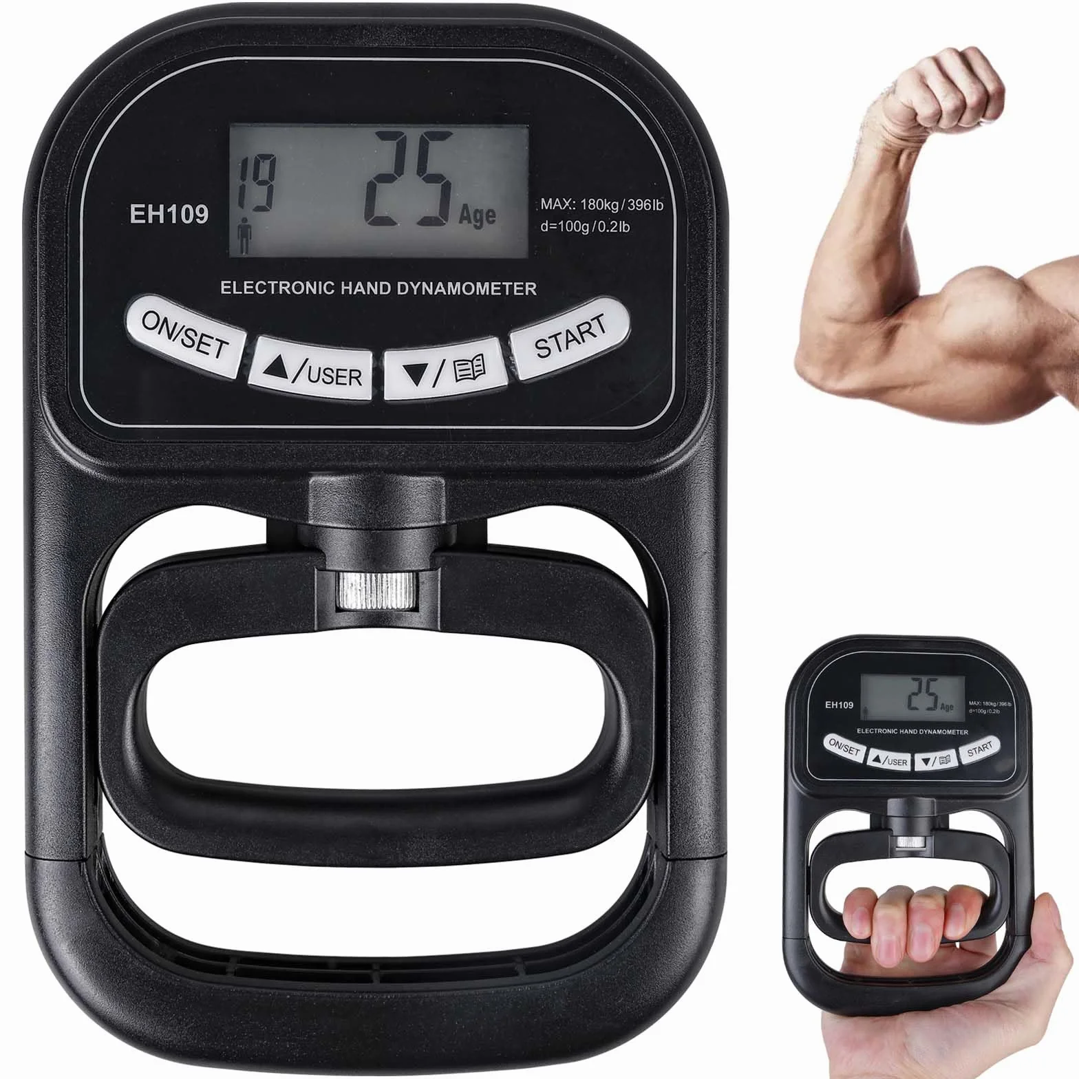 Dinamómetro digital LCD, probador de agarre Grip Strength Trainer negro