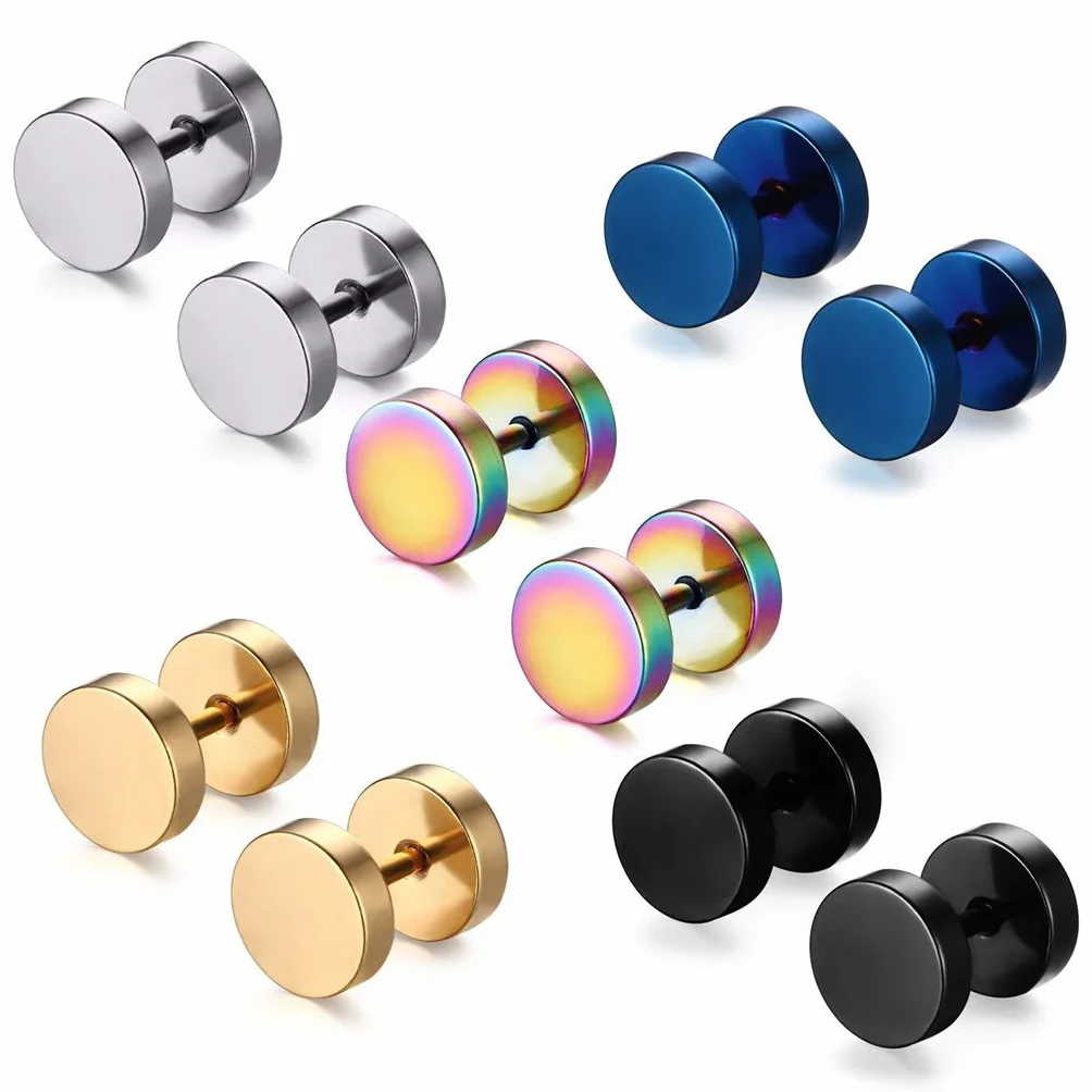 Tian Stainless Steel Mens Stud Pendientes Hoops Tunnel Earrings para mujeres Fakeplug Earrings Stainless Steel Womens Stud Pendientes Ear Piercing Plugs
