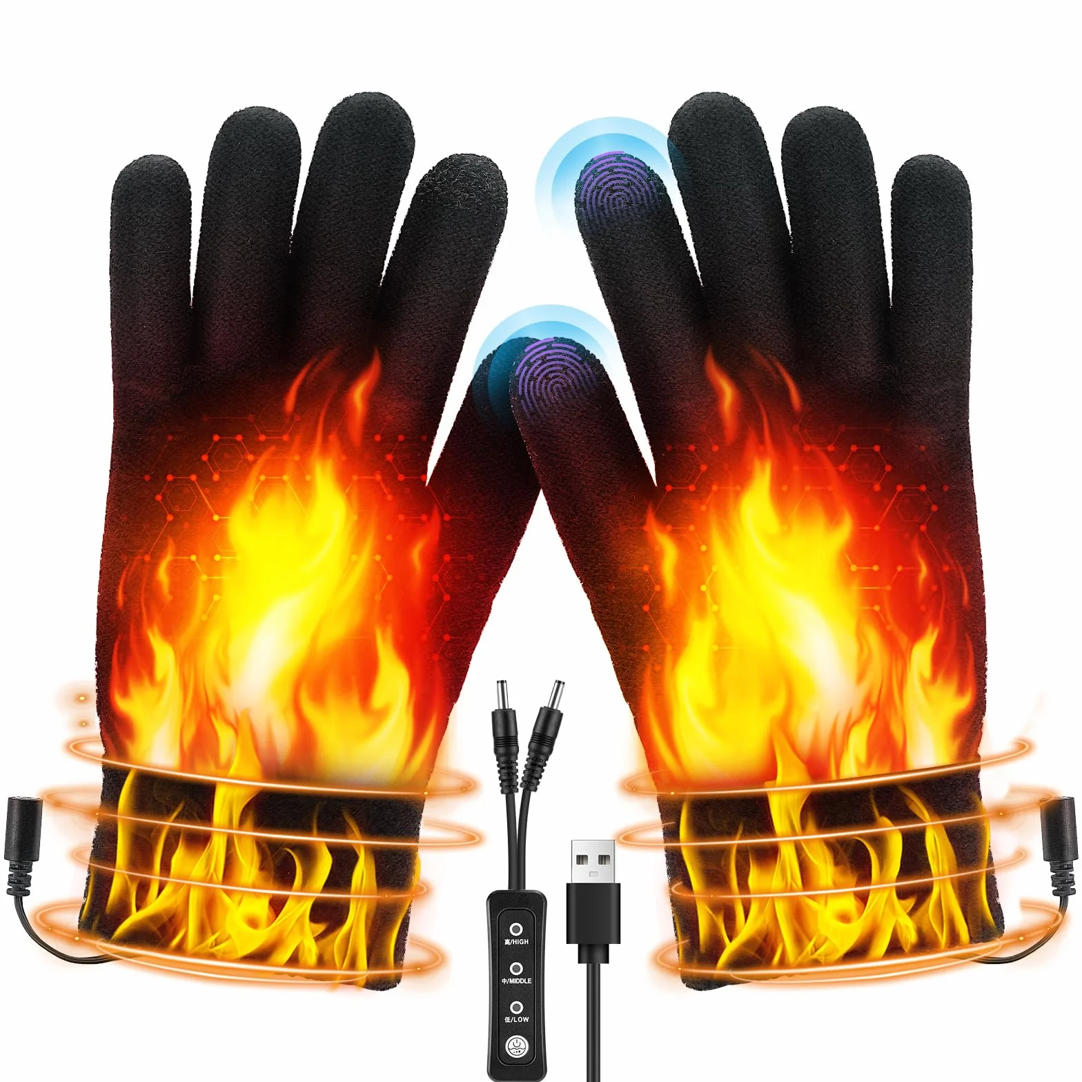Coikes Guantes Calefactables USB para Hombres y Mujeres Guantes para Pantallas Táctiles Invierno 3 Temperatura Guantes Trabajo Frio Lavable Guantes Invierno para Esquí Senderismo Regalo