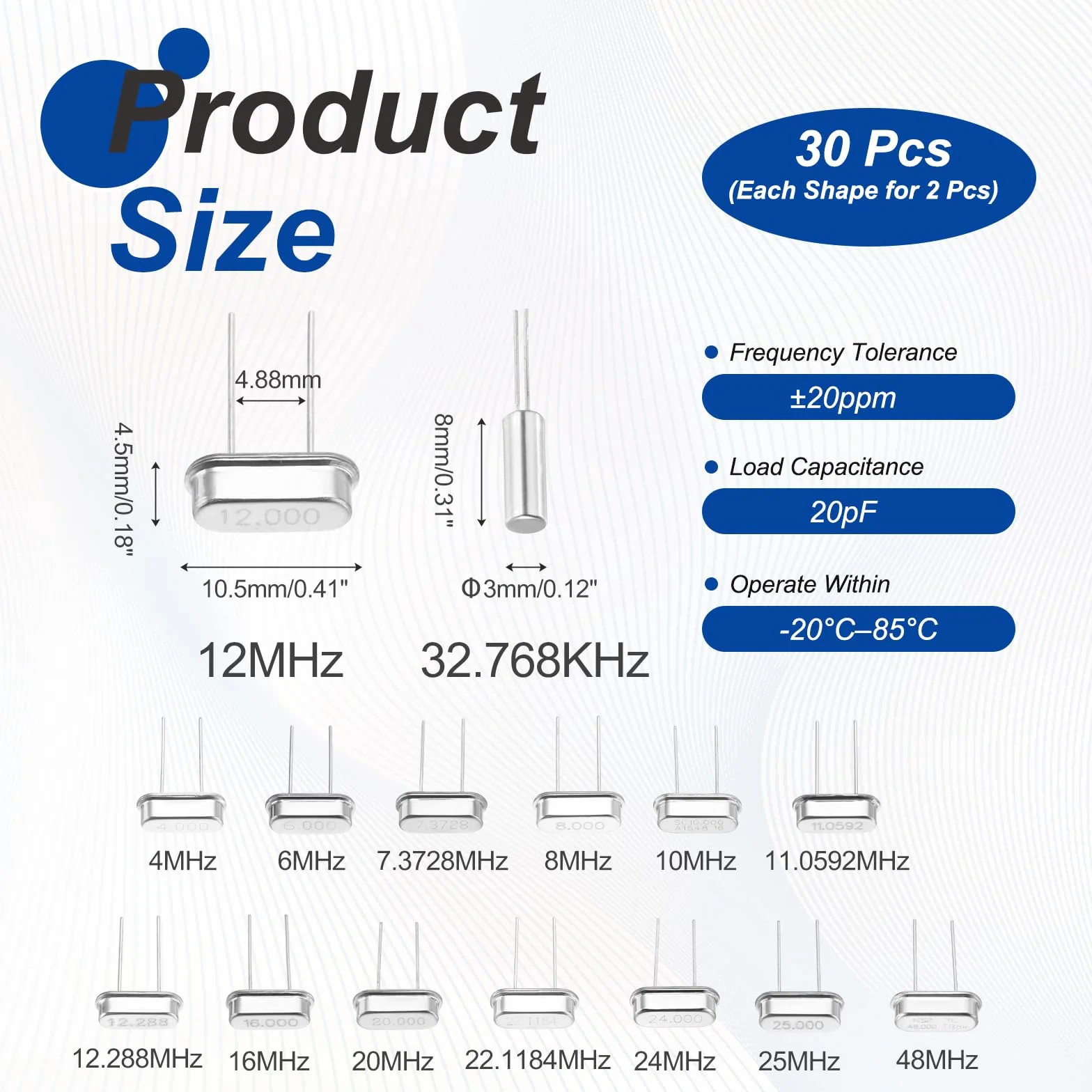 QUARKZMAN 30 Piezas Kit Asortamiento Osciladores Cristal Cuarzo DIP 2 Pines 4MHz-40MHz