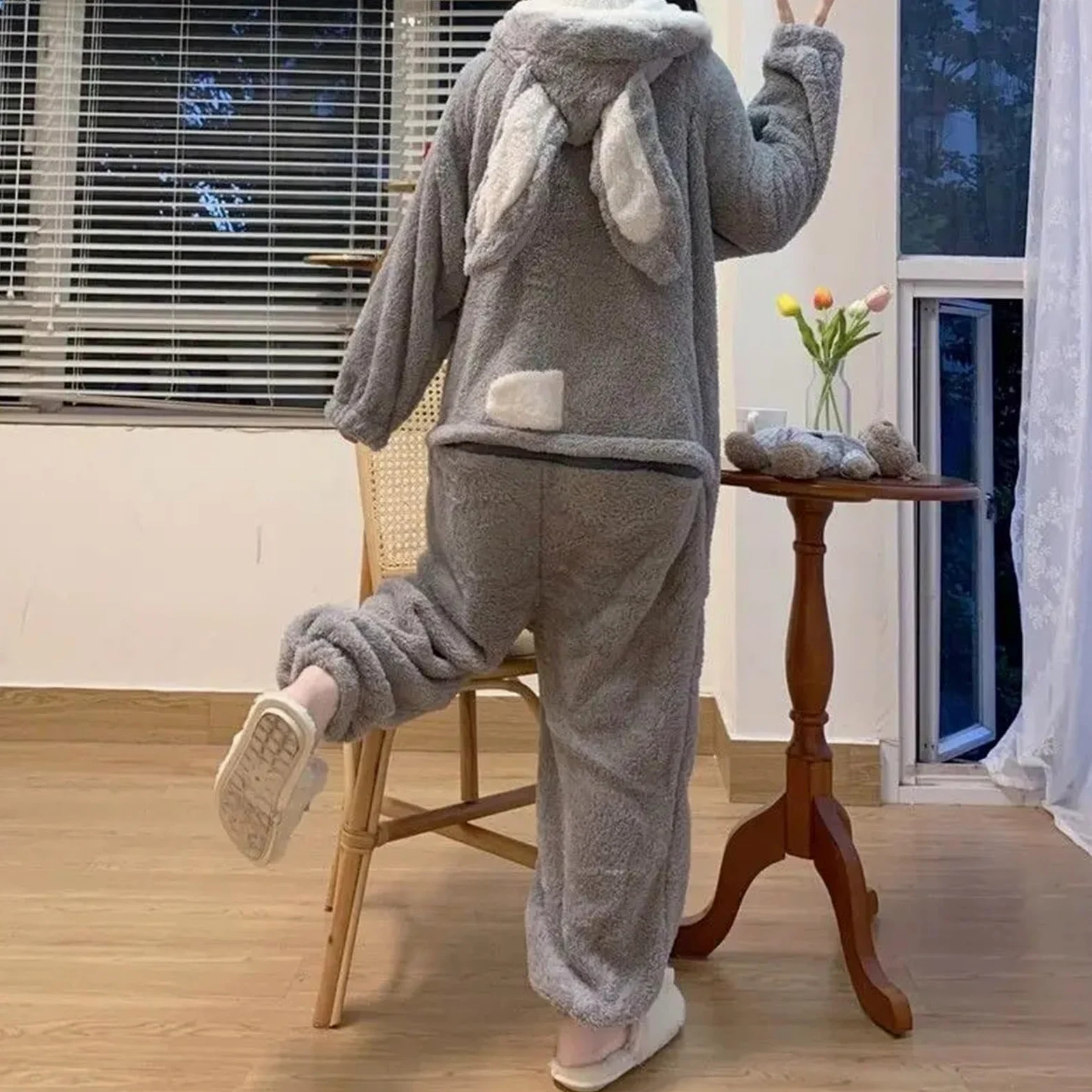 Monos con Capucha de Conejito for Mujer, Lindos Pijamas Kawaii, Ropa de Dormir cálida de Invierno, Ropa de Dormir de Dibujos Animados de Animales, Acogedor con Bolsillos(XL)