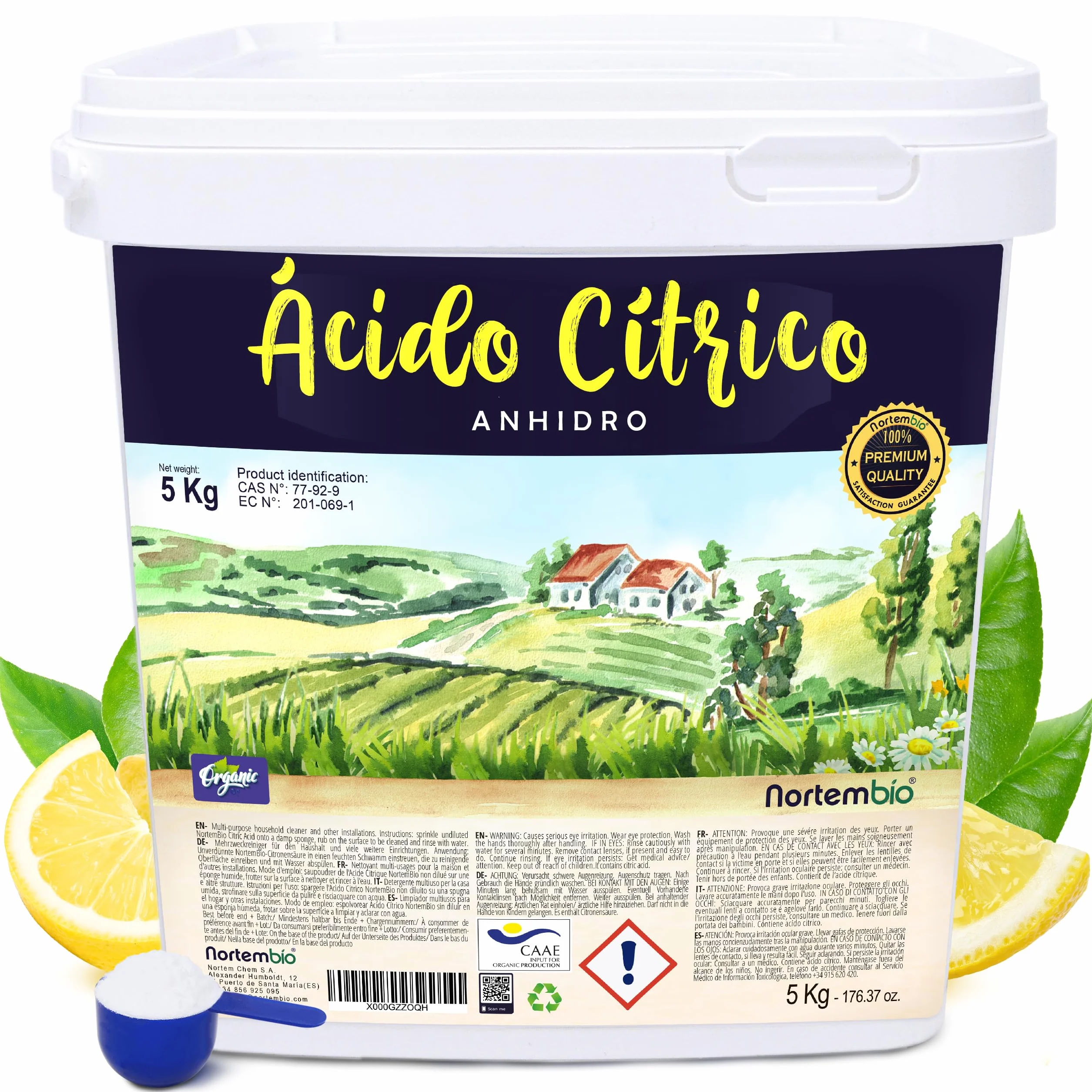 Nortembio Ácido Cítrico 5 kg Puro Anhidro en Polvo Descalcificador Natural