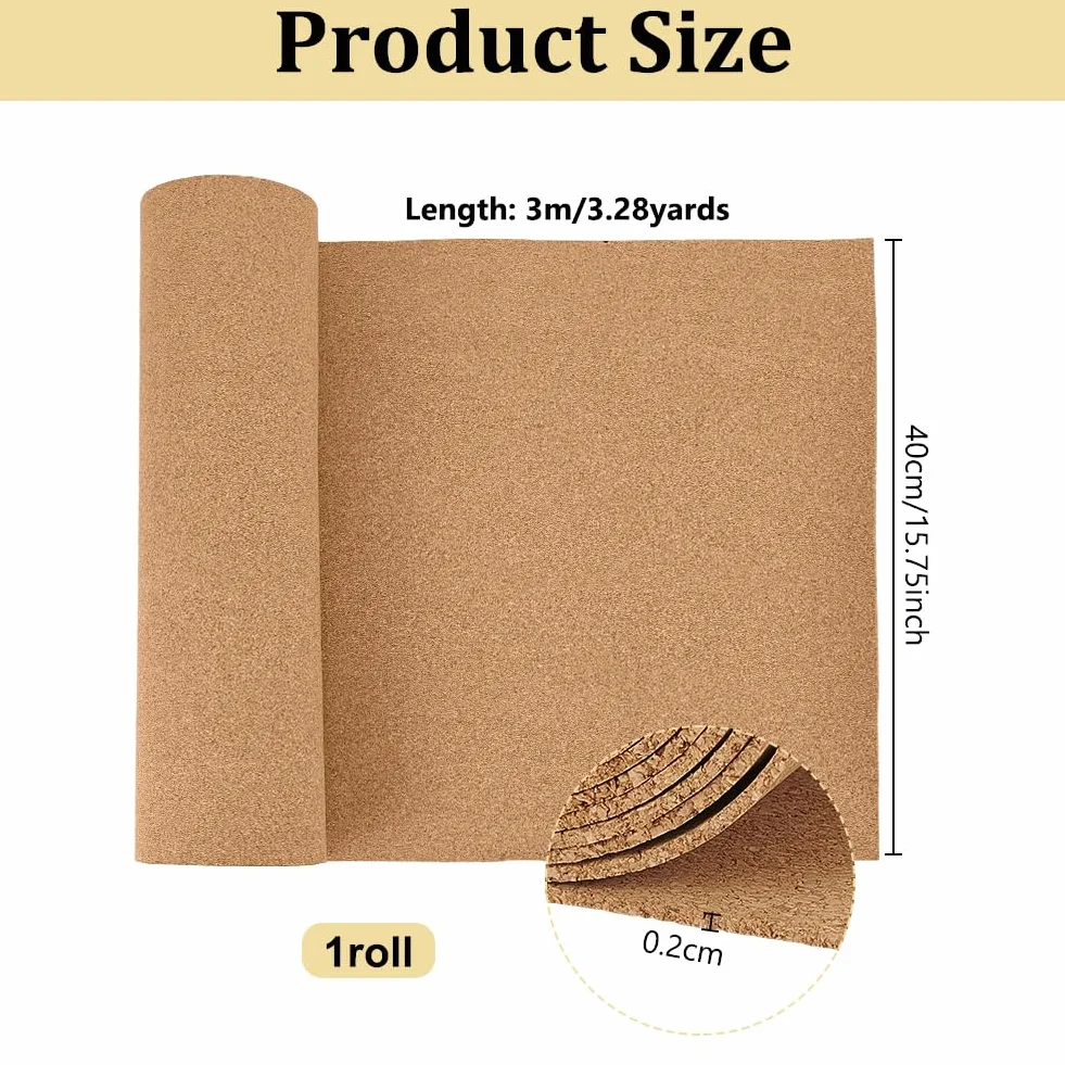 OLYCRAFT Rollo corcho natural 40 cm x 3 m tablón anuncios 2 mm grosor hoja corcho decoración paredes oficina