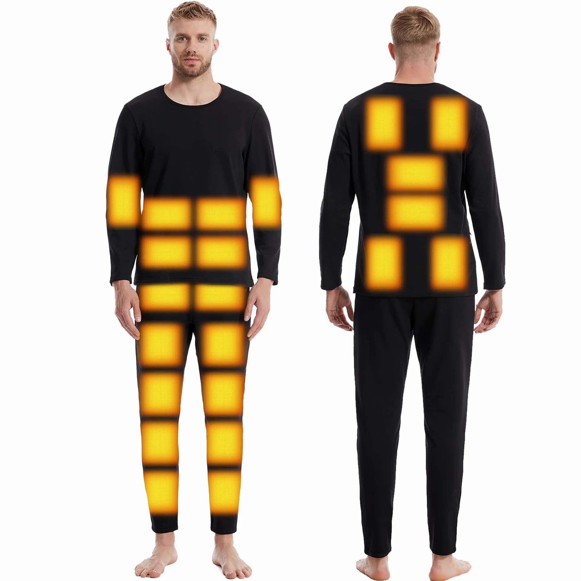 Ropa Interior de calefacción para Hombres, Recargable calentado Largo John Conjunto Forrado Polar Caza térmica Camiseta y pantalón