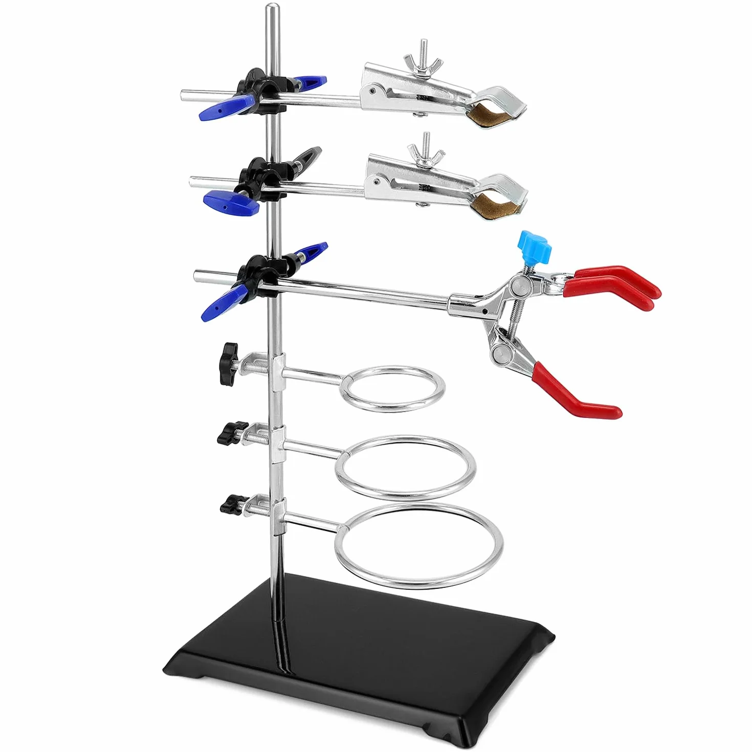 QWORK Juego de soporte de laboratorio 40 cm abrazaderas ajustables aros redondos experimentos química física