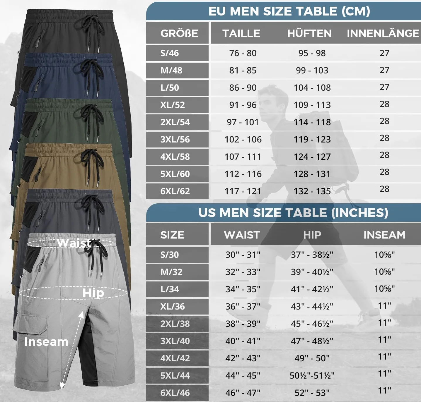 Wespornow Bermuda para Hombre con 5 Bolsillos, Pantalón Corto Deportivo de Secado Rápido para Deporte al Aire Libre, Elástico y Funcional para Trabajo, Senderismo y Trekking