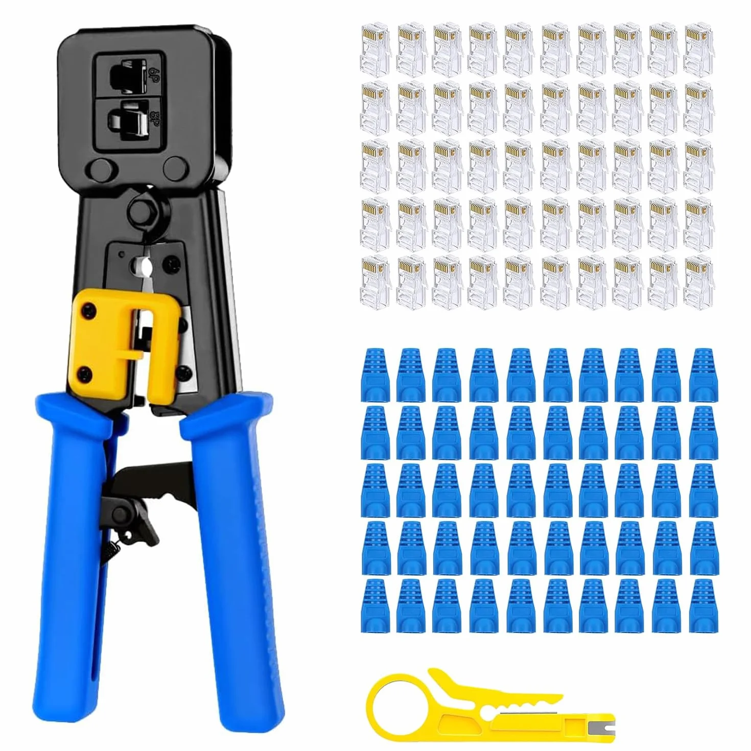 Kit de herramientas de crimpado Ethernet RJ45, Cat5, Cat5e y Cat6 con 50 conectores y cubiertas