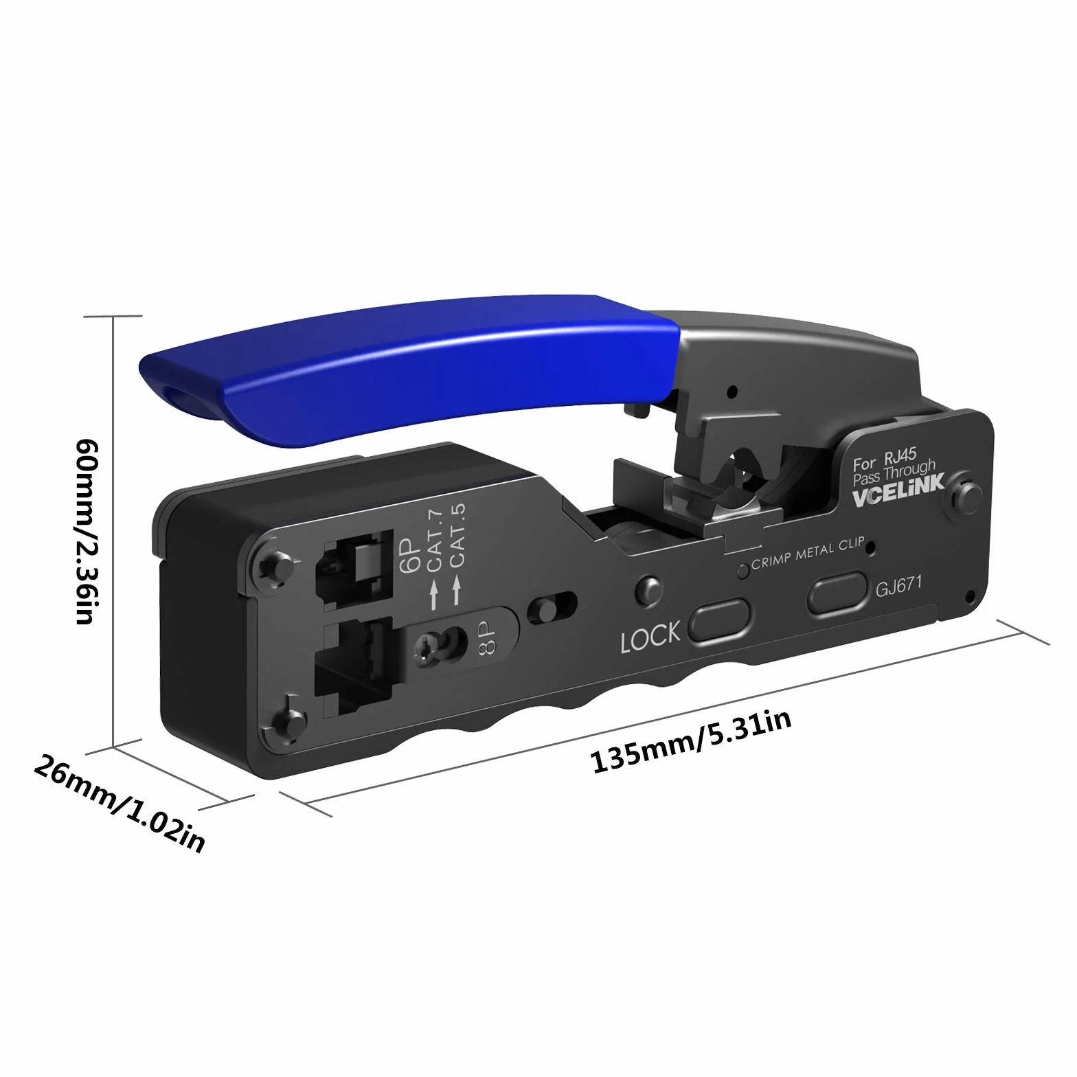 VCELINK GJ671 Kit de Crimpadora RJ45 Profesional Compatible con CAT7/CAT6A/CAT6/CAT5E/CAT5