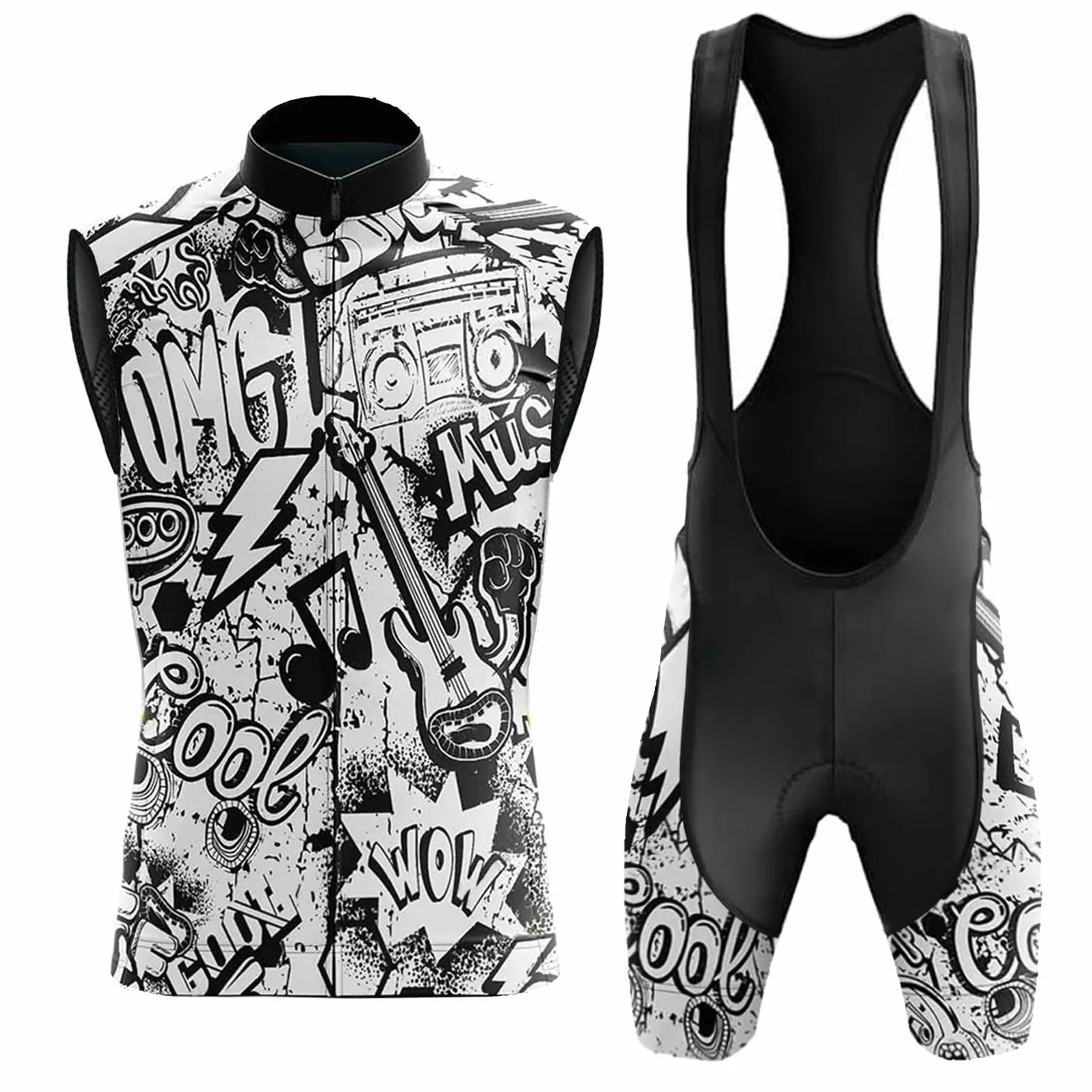 Ropa Ciclismo Hombre Verano Maillot Bici MTB Sin Mangas Conjunto Ciclista,Traje Bicicleta Chaleco Ciclo y Culotte Tirantes con 19D Gel Acolchado,Completa Jerseys Sleeveless Transpirable Secado Rápido