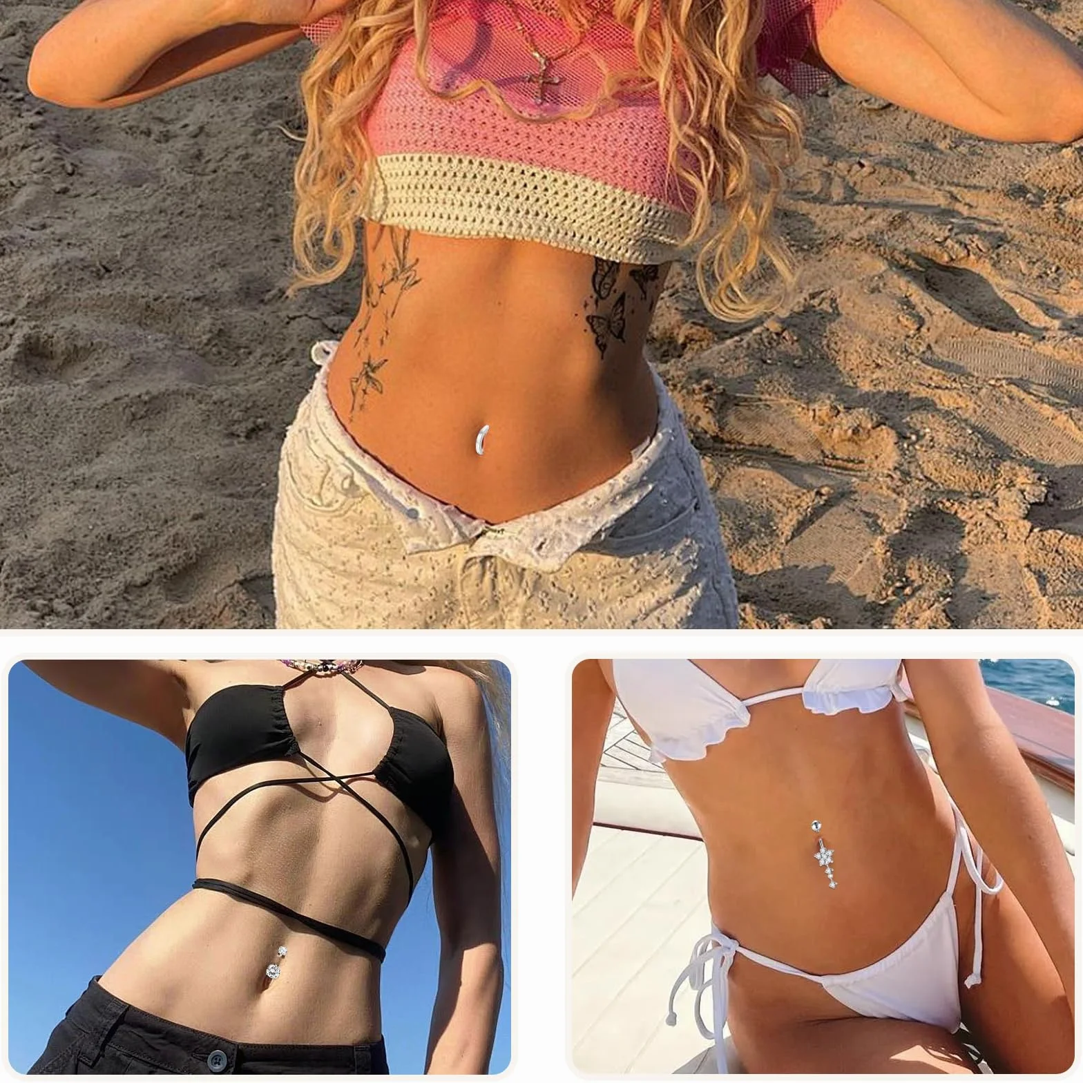 TYXHXTF 11 Pcs Piercings Ombligo para Mujeres, Piercings para Ombligo, Anillos para el Ombligo, Piercing Ombligo Embarazada Colgantes para Piercing de Ombligo Corazón Mariposa Anillos para Ombligo