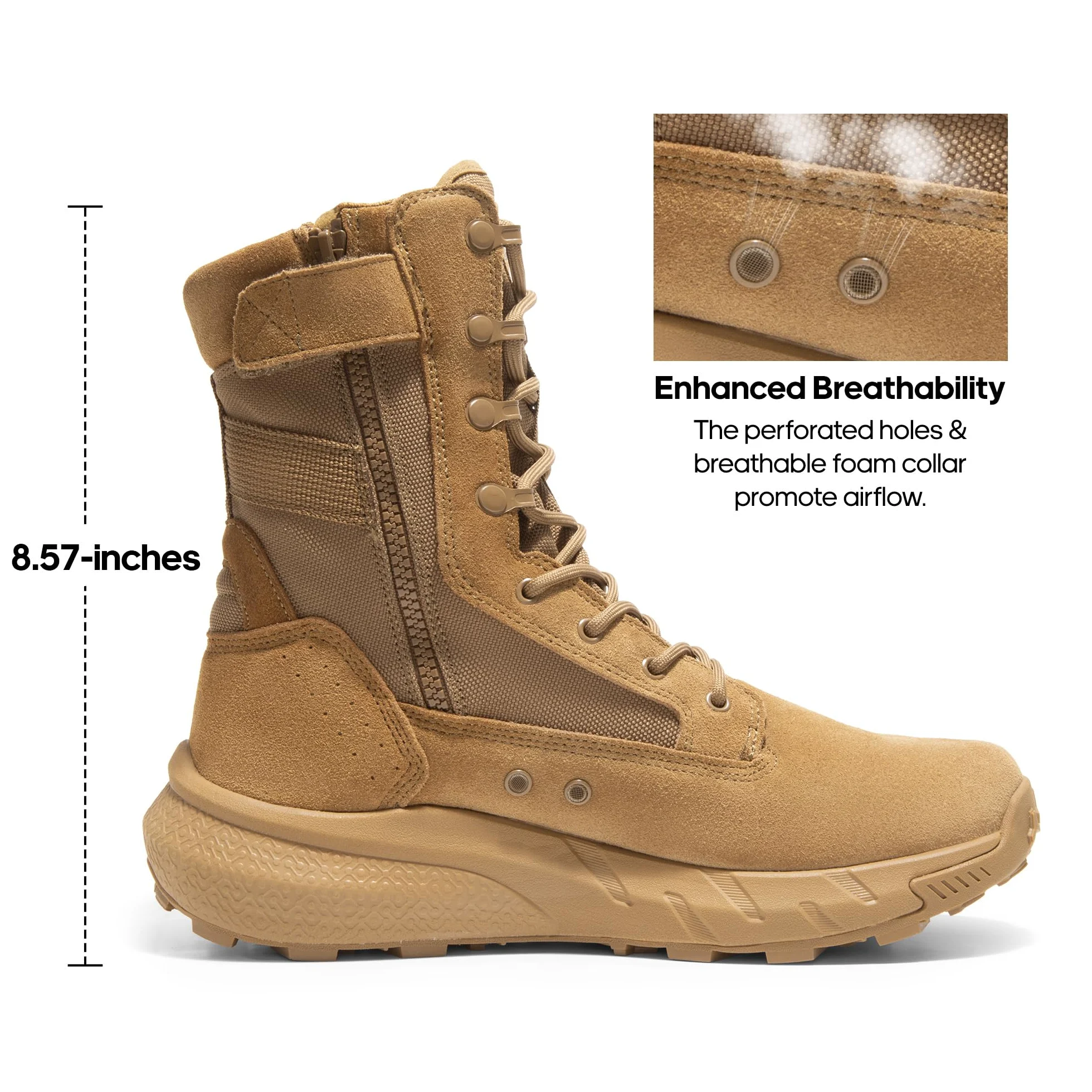 NORTIV 8 Botas de Tácticas Militares para Hombre con Cremallera Lateral Botas Policiales de Combate de Motocicleta
