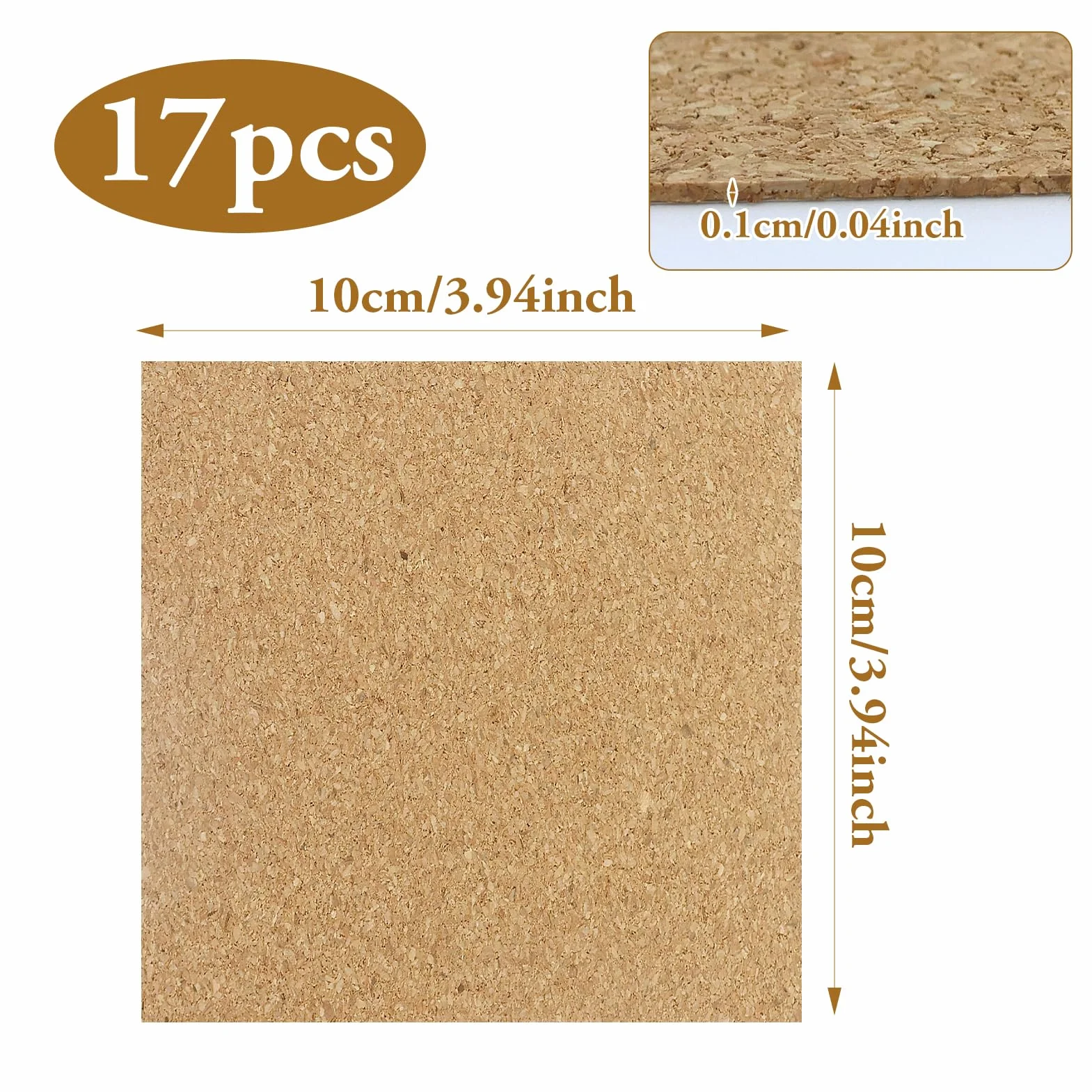 Placas de corcho autoadhesivas 1 mm 10x10 cm rectangulares para posavasos y alfombrillas