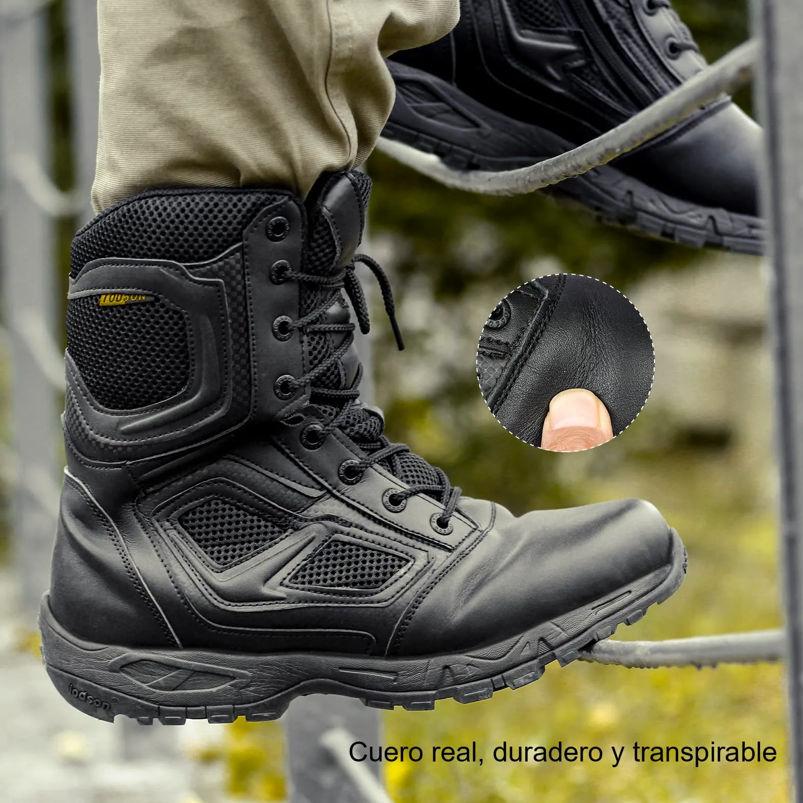 Zapatos de Hombre Botas/Botas de Combate/Botas Tácticas Ultra-Ligero Antideslizante Tela de Cuero Verdadero Transpirable JR-631