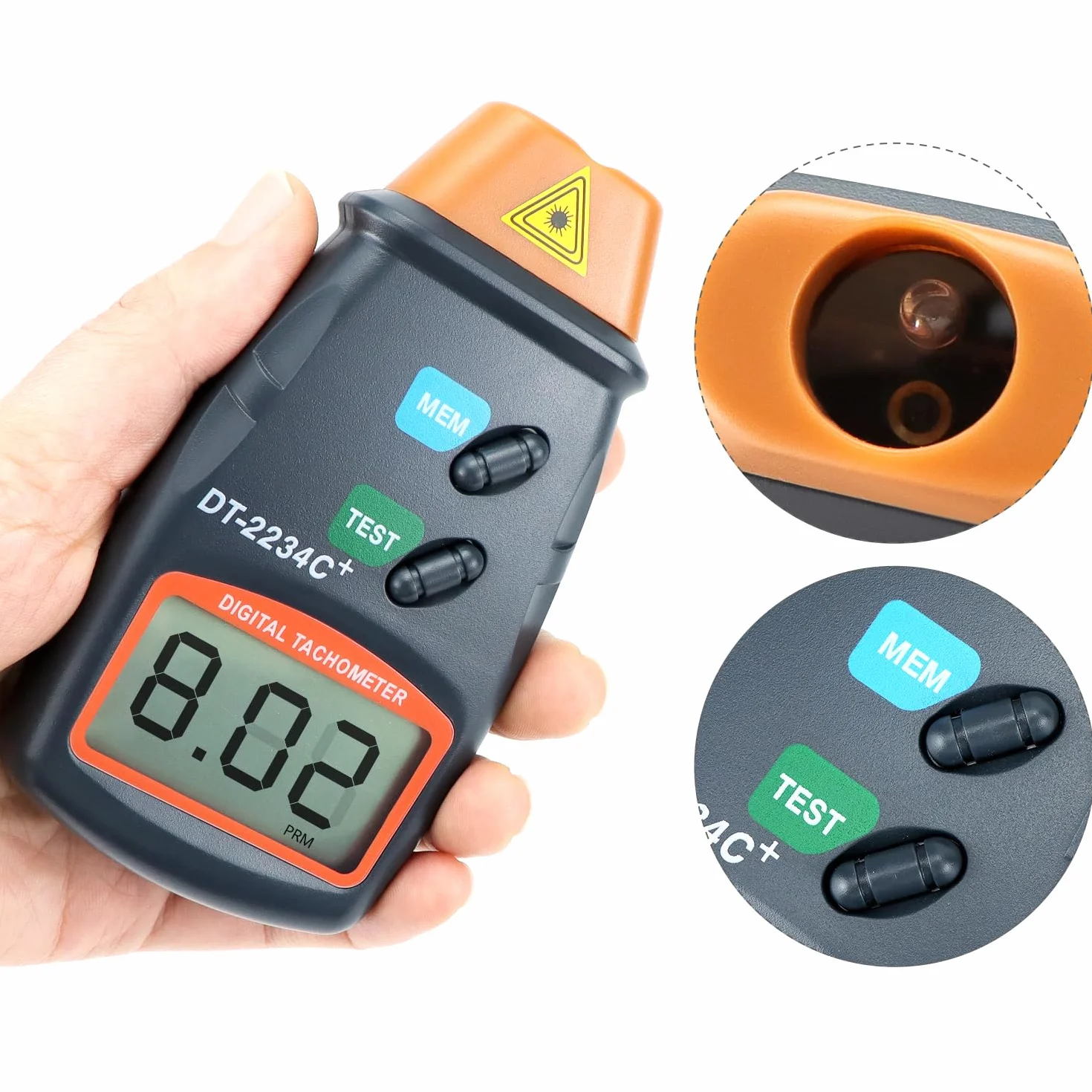 Tacómetro digital QWORK, Medidor de RPM láser sin contacto, Pantalla LCD