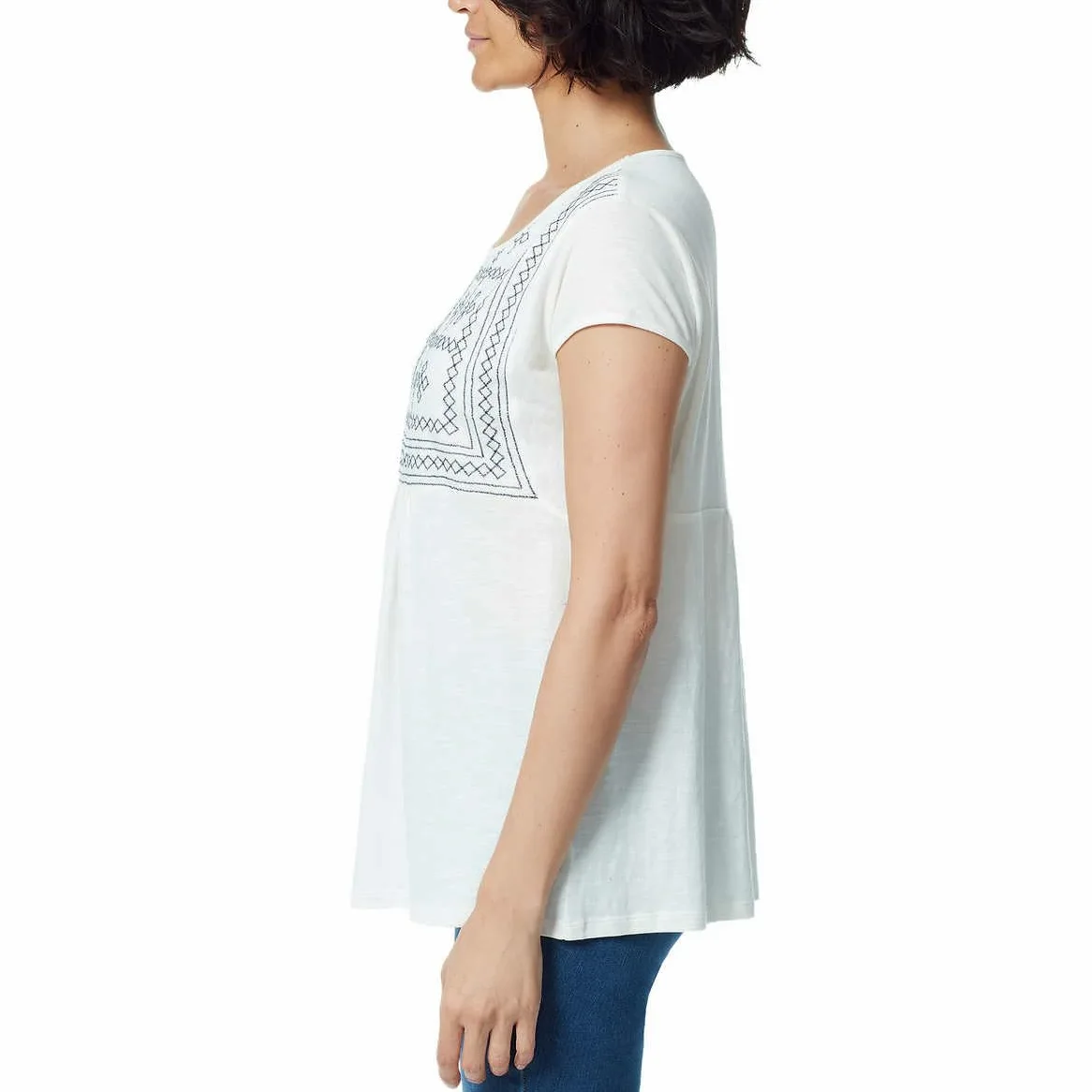 Gloria Vanderbilt Camiseta bordada para mujer, cuello redondo, manga corta, camiseta de manga corta para mujer