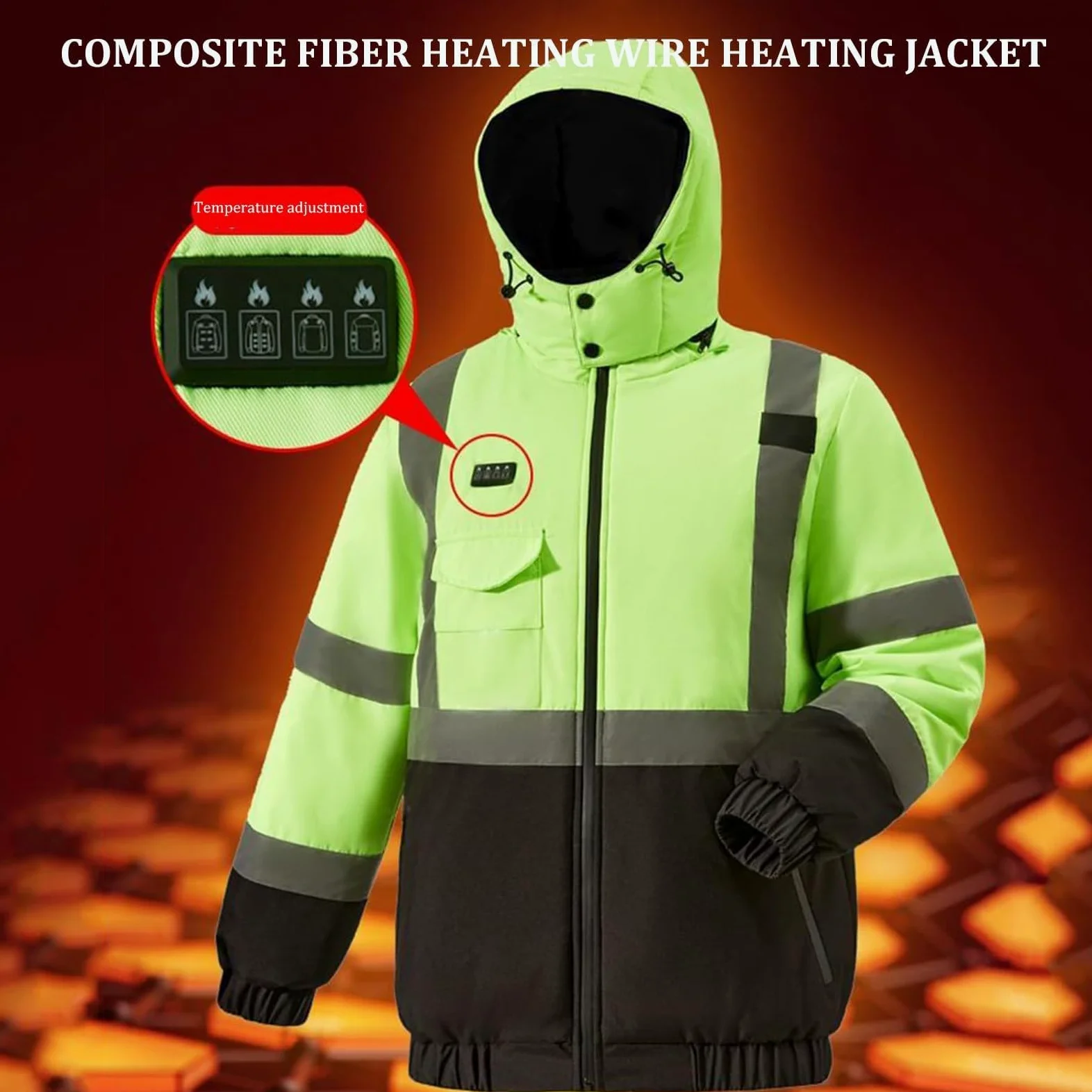 Sudadera Con Capucha De Seguridad Alta Visibilidad, Chaqueta Térmica Para Hombre Y Mujer, Chaqueta Calefactable Alta Visibilidad, Abrigo Con Capucha Con Calefacción USB, 29 Zonas De Calor(L)