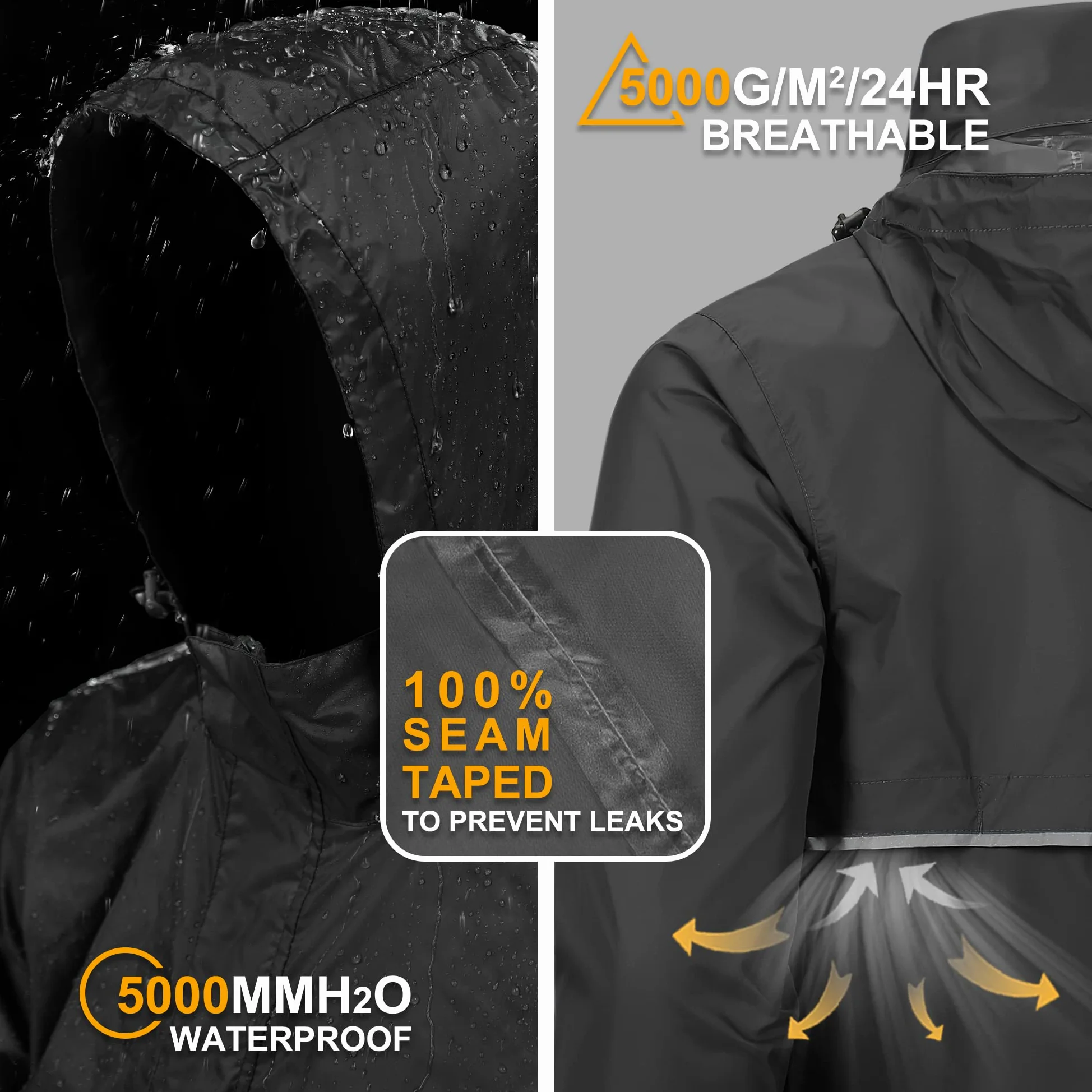 Outdoor Ventures Chubasquero para hombre suéter impermeable con capucha chaqueta reflectante plegable chaqueta ligera para bicicleta cortavientos transpirable chaqueta softshell para senderismo correr