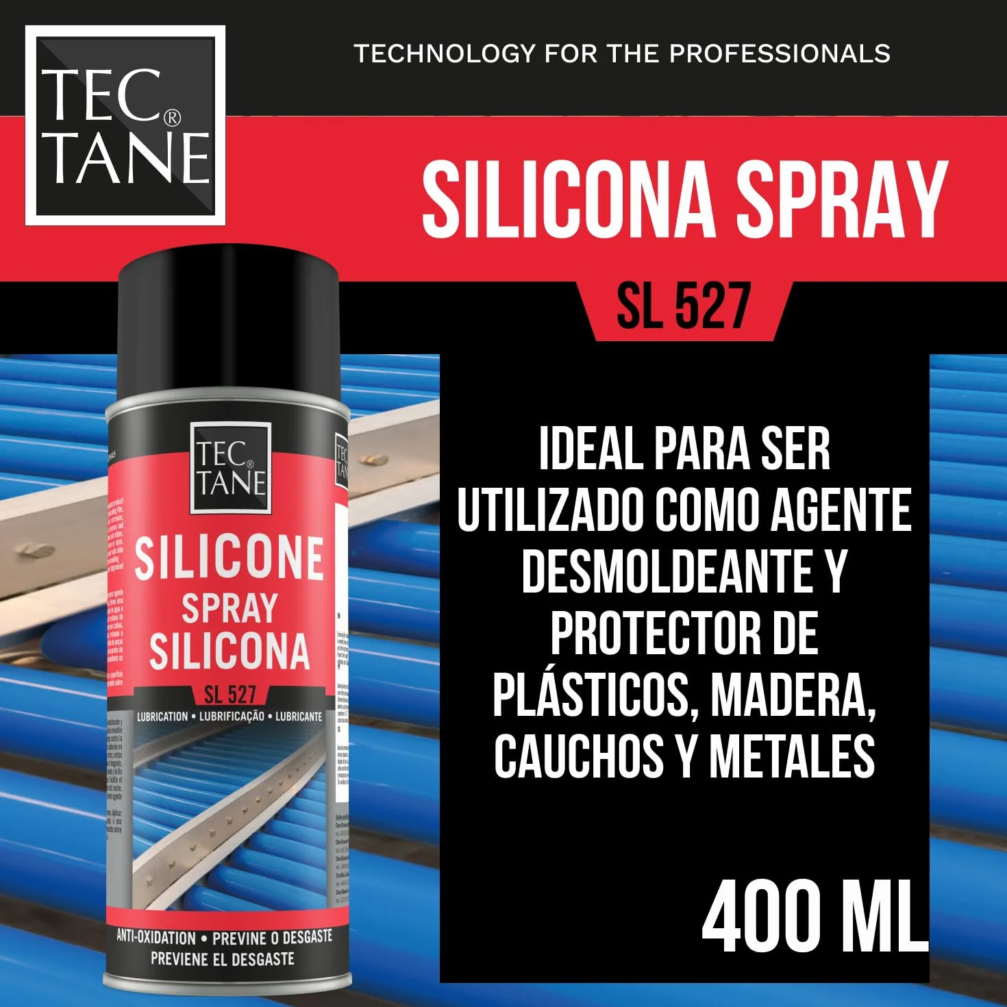 Silicona Spray SL 527, Lubricante no Graso, Desmoldeante, Protector Plásticos Madera Caucho Metales, 400 ml