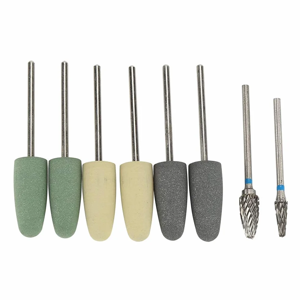 Kit de 8 Piezas de Fresas de Pulido Acrílico de Base de Resina de Silicona Rotatoria con Acero de Tungsteno