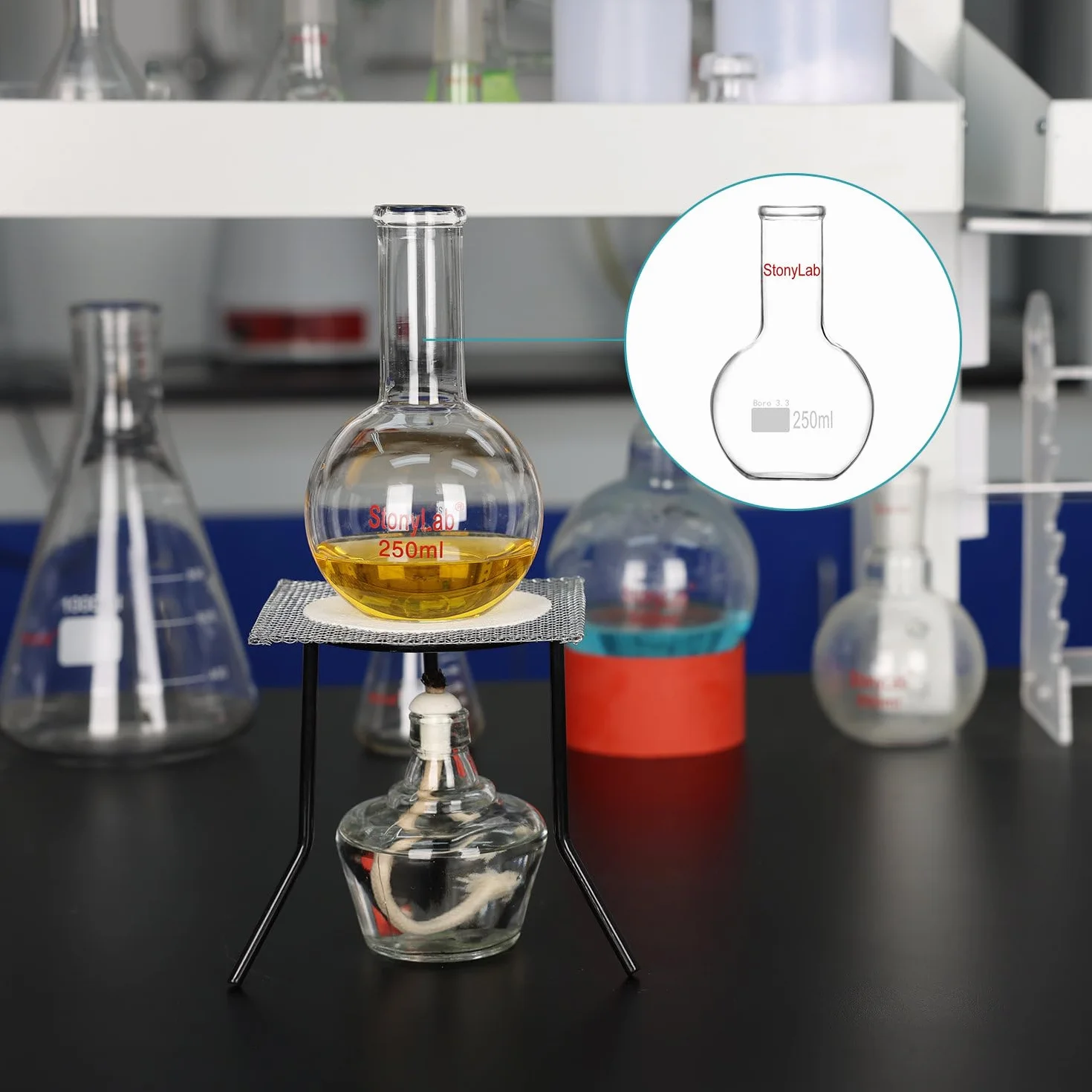 Matraz Fondo Plano 2000ml (2L) de Cristal Borosilicato Pared Gruesa con Cuello Largo Matraz Laboratorio