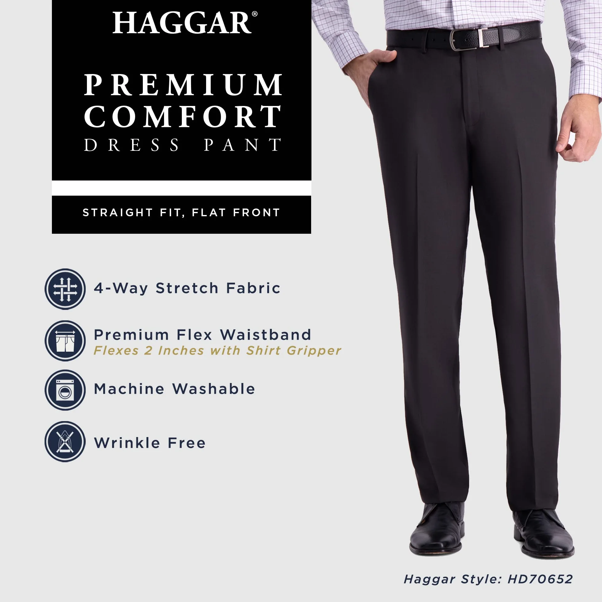 Haggar - Pantalones de vestir cómodos de alta calidad para hombre, ajuste recto, parte delantera plana (tallas regulares y superiores a la L), 40W x 30L