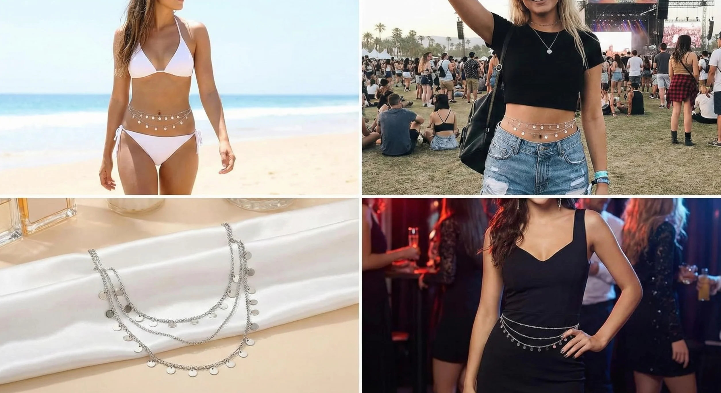 Cadena de Cintura Ajustable para Vientre, Collar de 3 Capas con diseño Vintage, cinturón para Bikini de Verano, joyería de Cuerpo para Mujeres, Regalo Elegante en Caja