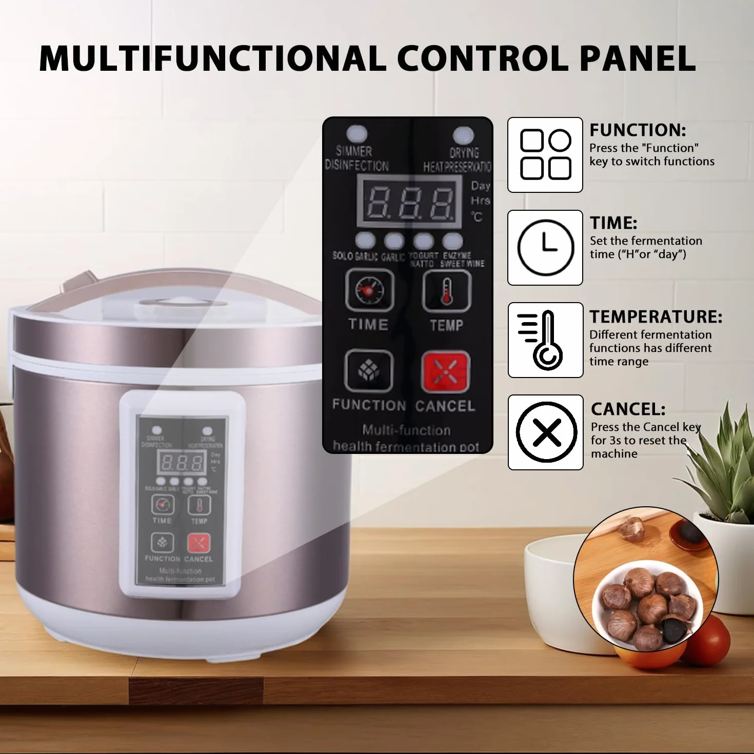 Máquina de fermentación de ajo negro 5L, fermentador de acero inoxidable 2 capas, 168h rápida