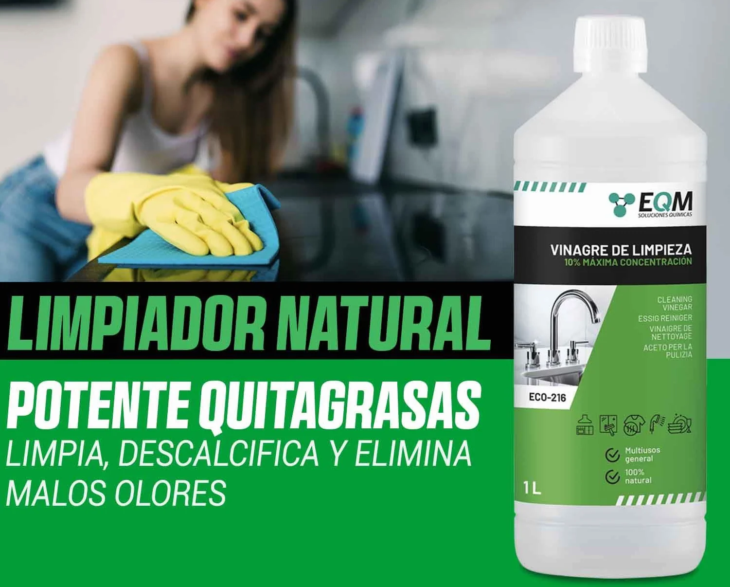 Vinagre de Limpieza Concentrado 1L 10º Acidez 100% Natural Limpiador Multiusos Hogar