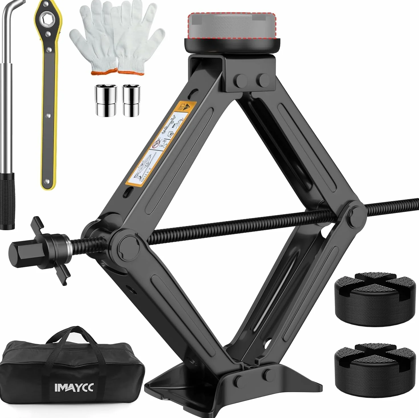 IMAYCC Jack de Coche 2,5 T/2500 kg Universal Almohadilla de Goma Carro portátil con Llave de Freno de Rueda Kit de Emergencia SUV MPV