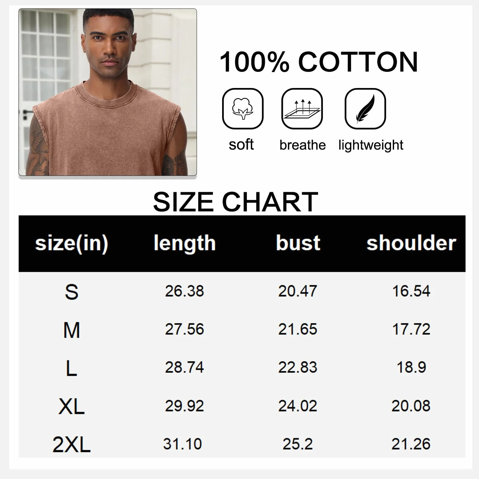 Camiseta sin mangas de algodón para hombre entrenamiento gimnasio