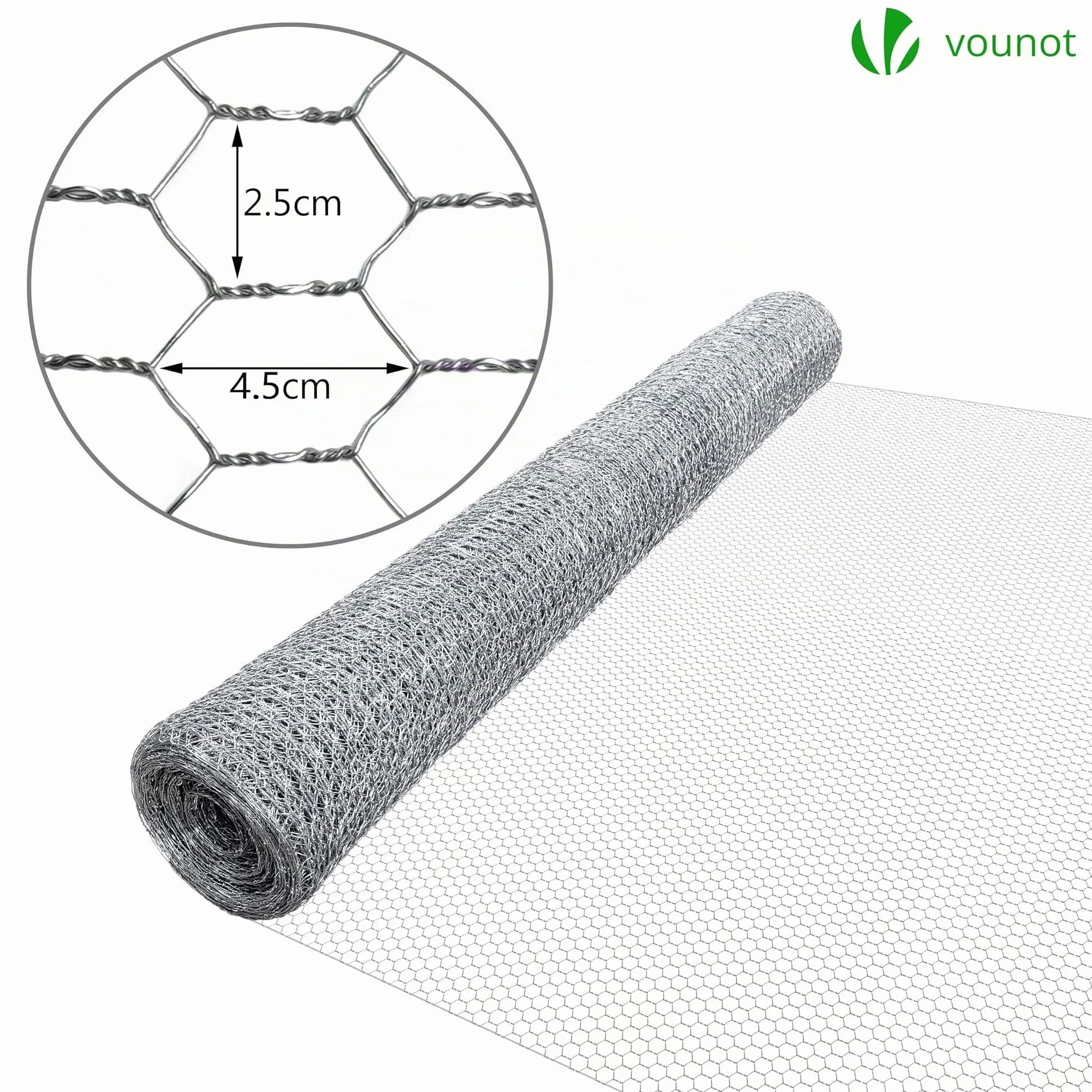 VOUNOT® Malla Metalica Hexagonal Galvanizado 25mm 100cm x 25m