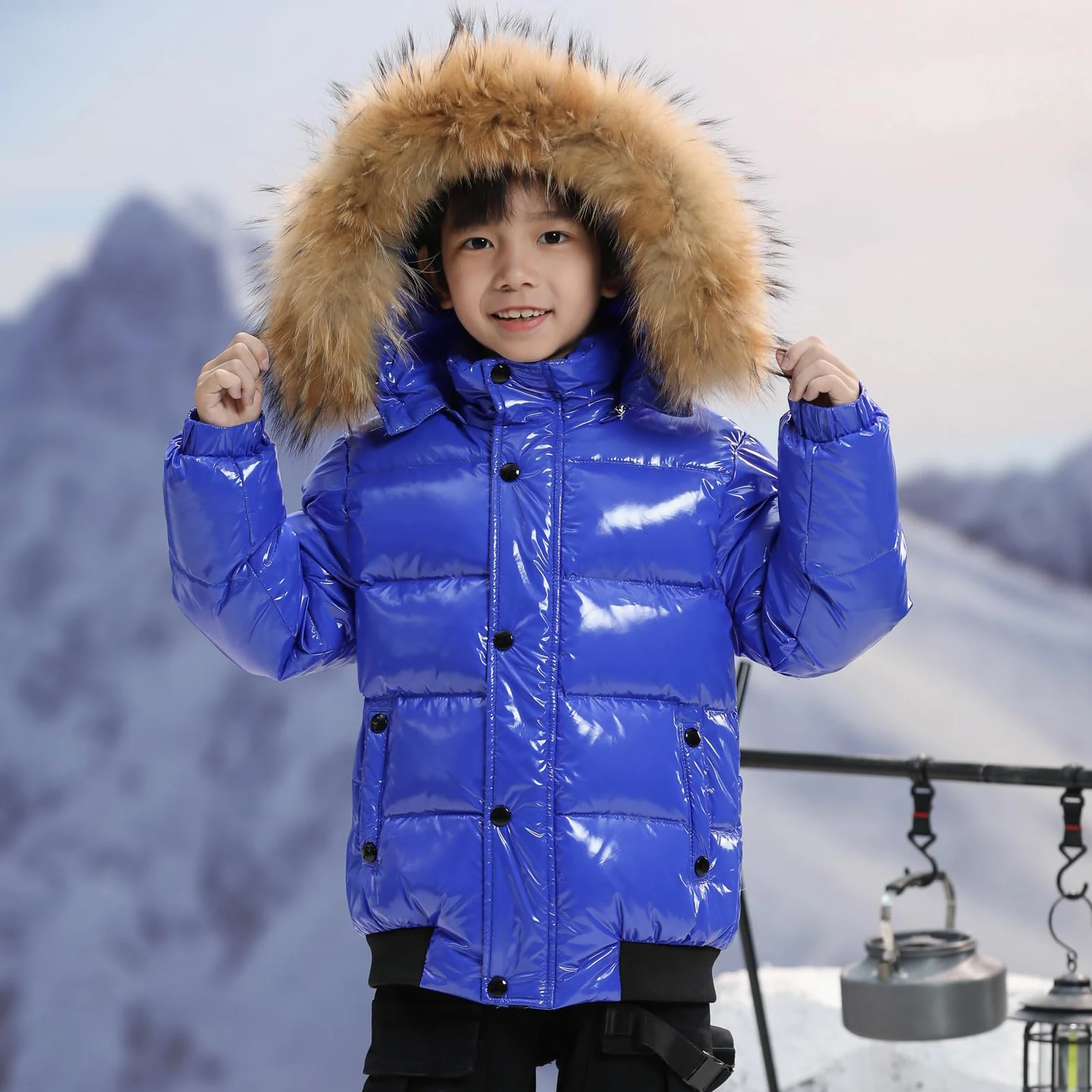 Niños Chaqueta de Plumas con Capucha de Cuello Peludo Arbigo de Invierno Niñas Abrigo Engrosada Cálida