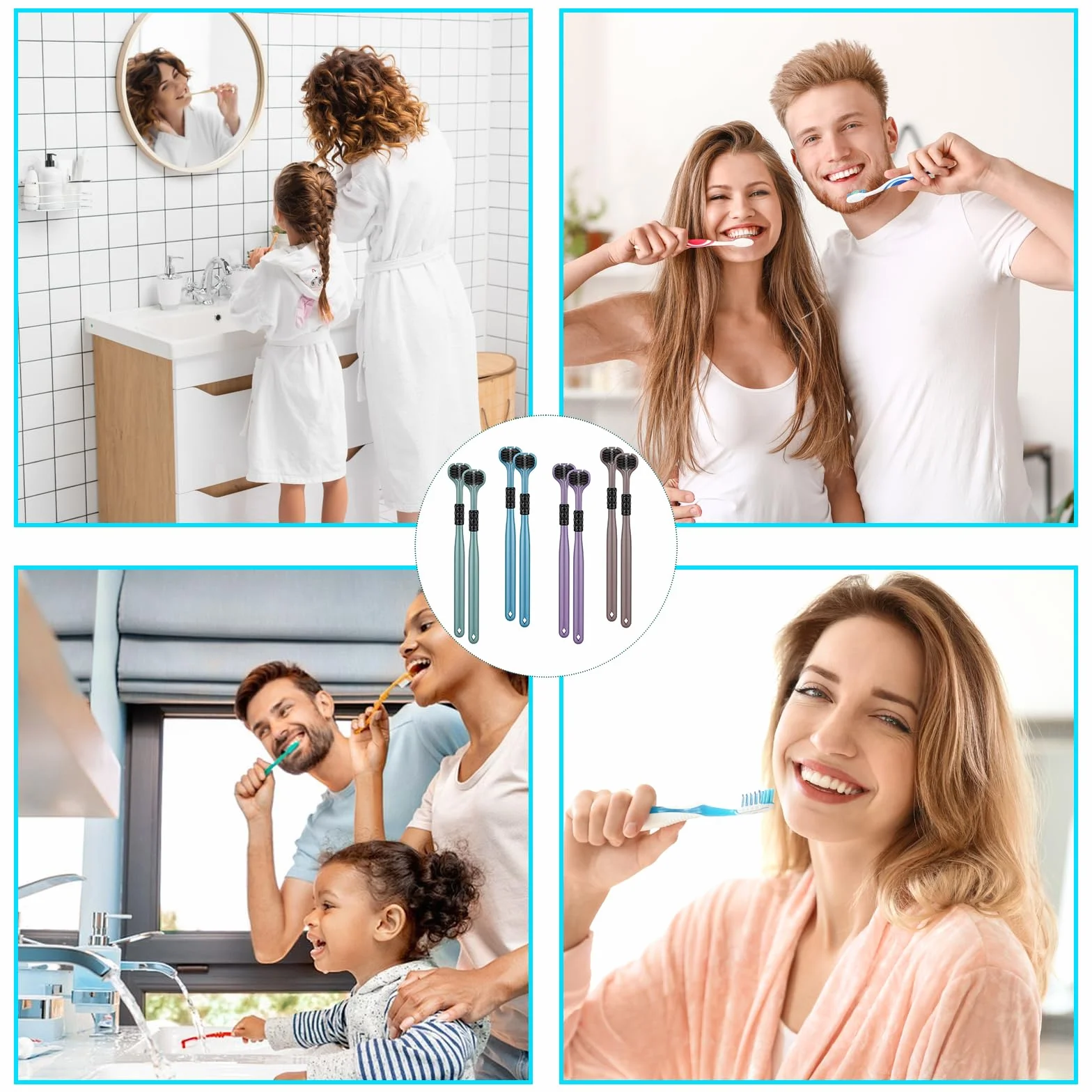 Cepillo de dientes de tres cabezales suave para adultos juego de viaje 3 lados