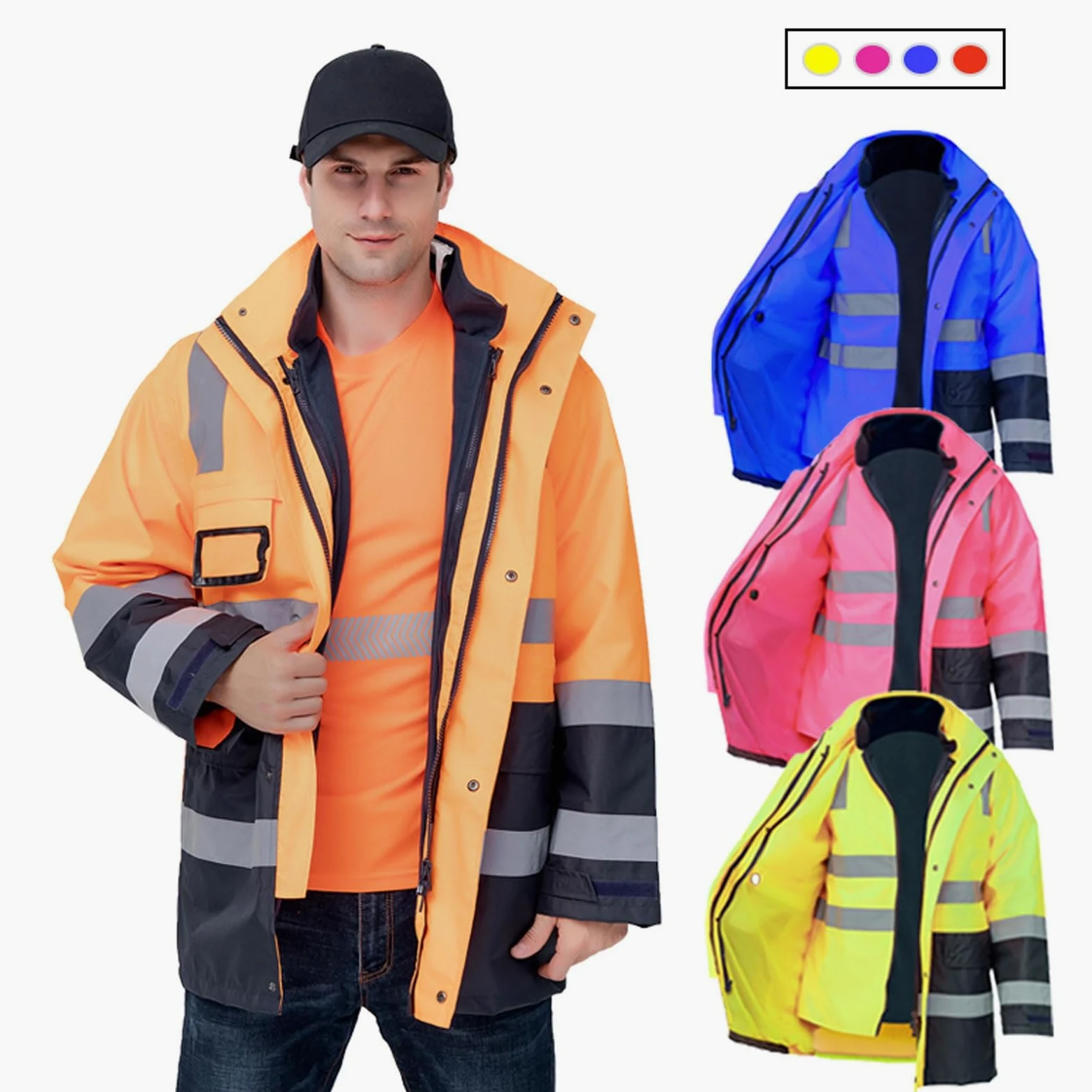 esmen Chaqueta reflectante Oxford de alta visibilidad, chaqueta de trabajo de seguridad de doble grosor for hombre, ropa de trabajo industrial.